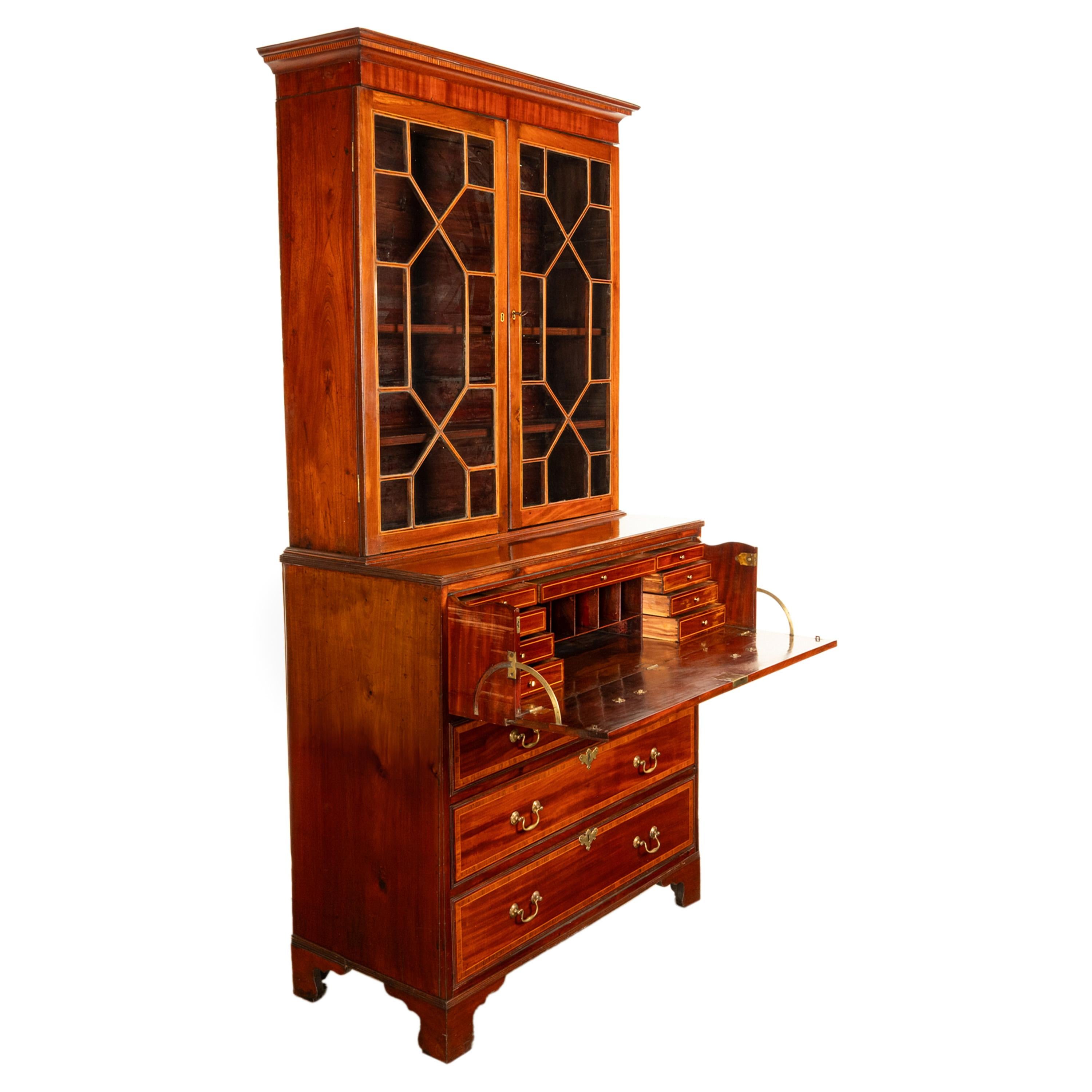 Antike georgianische Intarsien Mahagoni Bureau Bücherregal Butler's Secretary Desk 1780 im Angebot 10