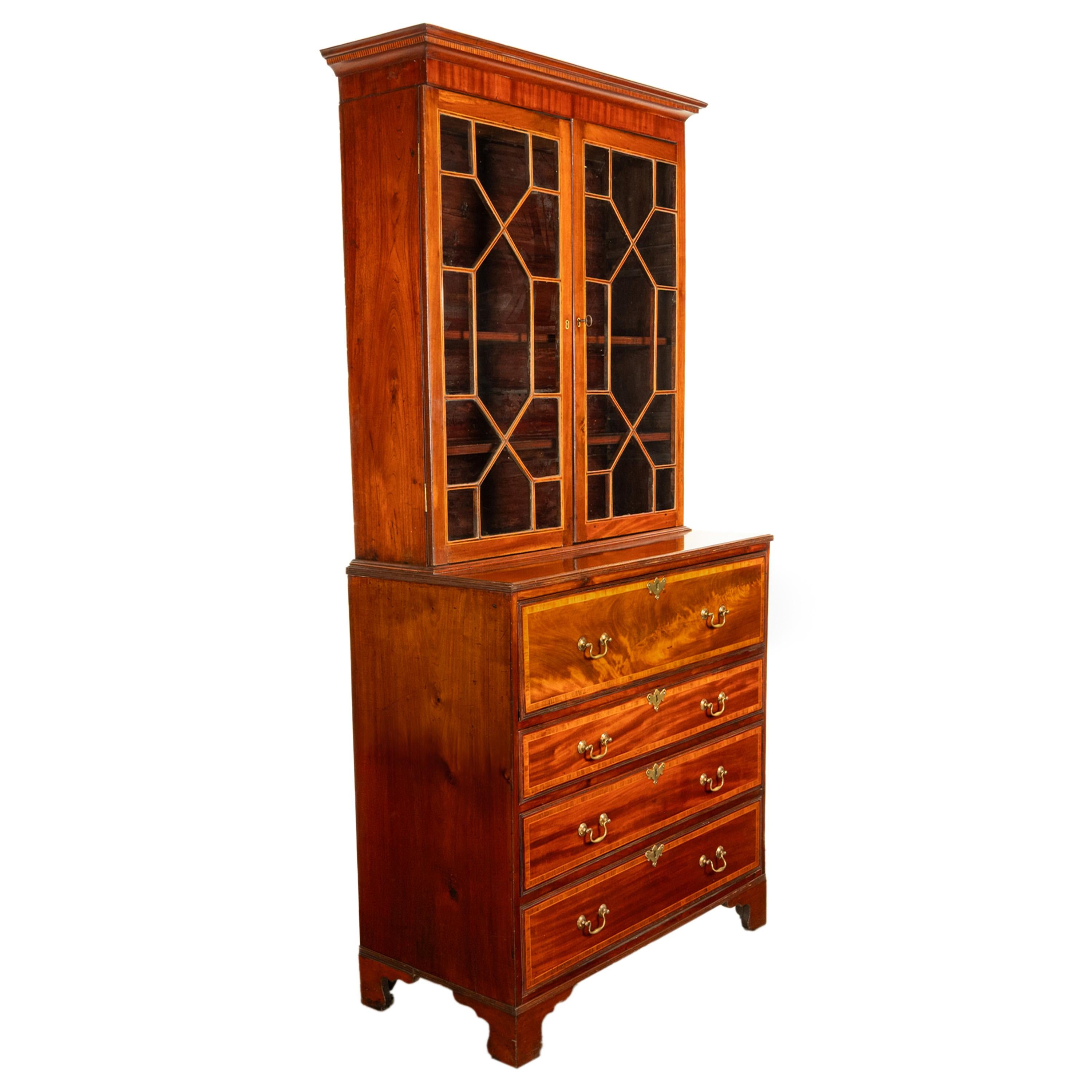 Antike georgianische Intarsien Mahagoni Bureau Bücherregal Butler's Secretary Desk 1780 (Georgian) im Angebot