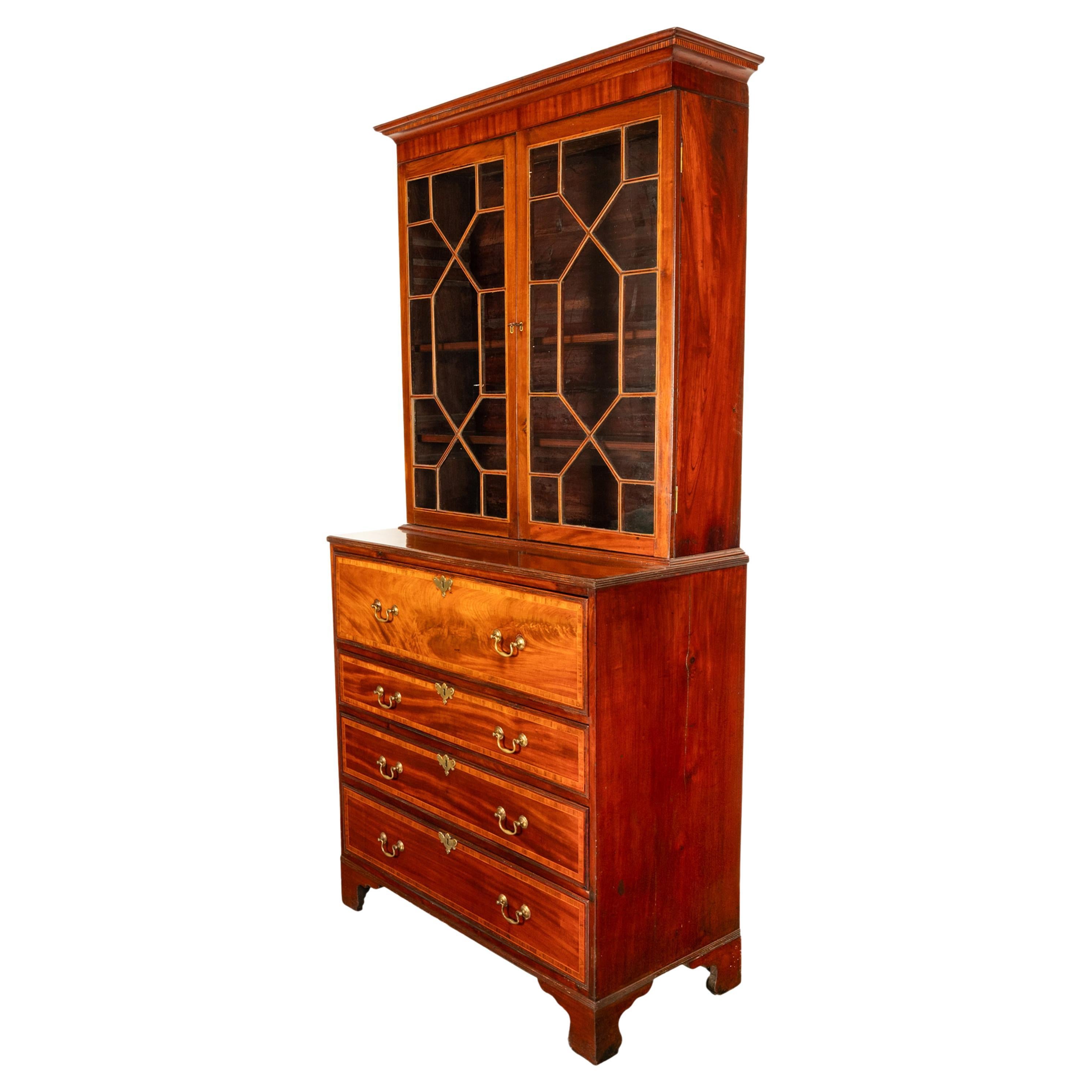 Antike georgianische Intarsien Mahagoni Bureau Bücherregal Butler's Secretary Desk 1780 (Englisch) im Angebot