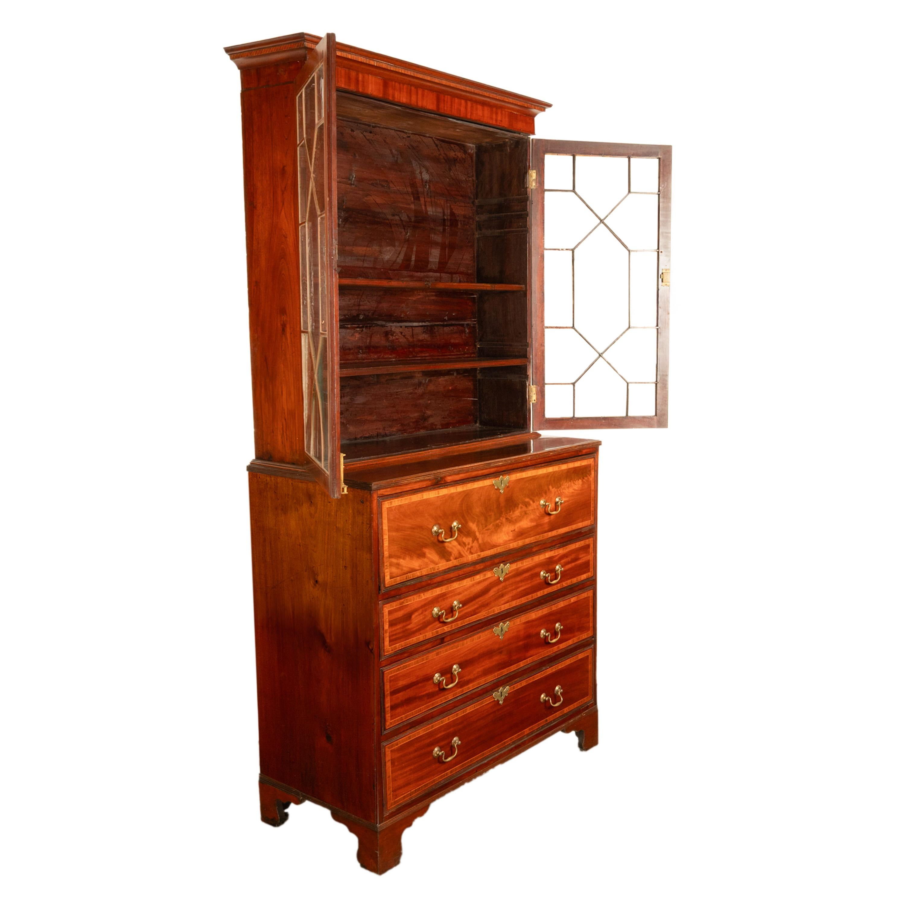 Antike georgianische Intarsien Mahagoni Bureau Bücherregal Butler's Secretary Desk 1780 im Zustand „Gut“ im Angebot in Portland, OR