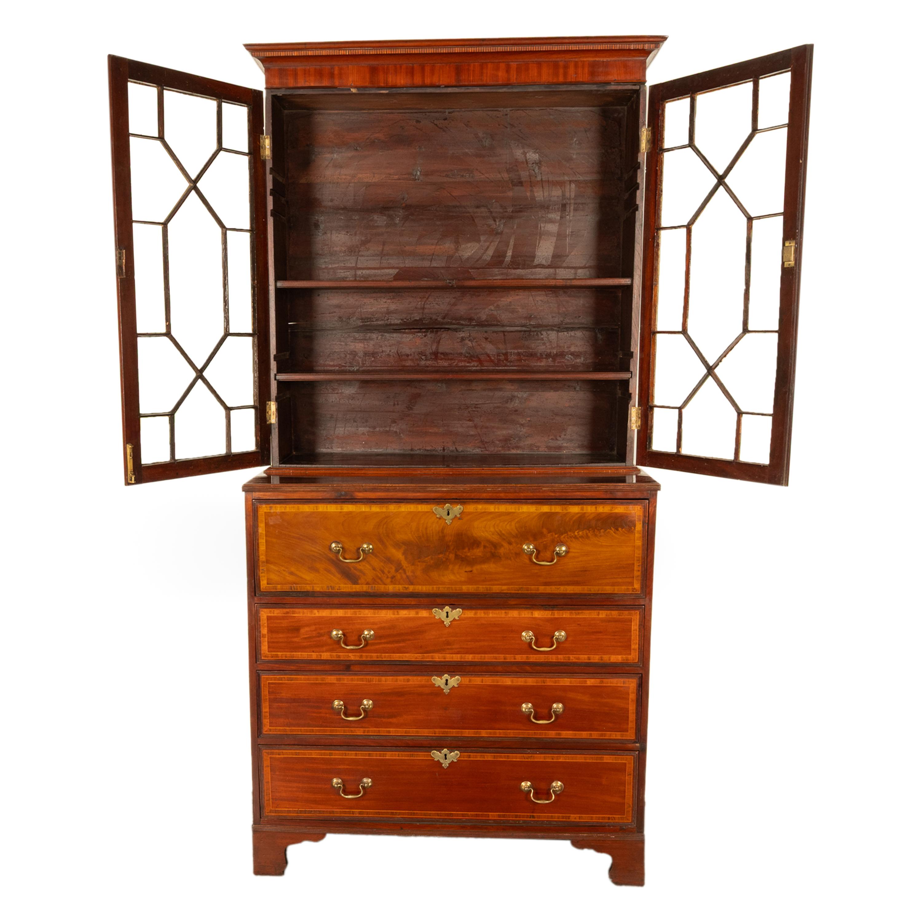 Antike georgianische Intarsien Mahagoni Bureau Bücherregal Butler's Secretary Desk 1780 (Spätes 18. Jahrhundert) im Angebot