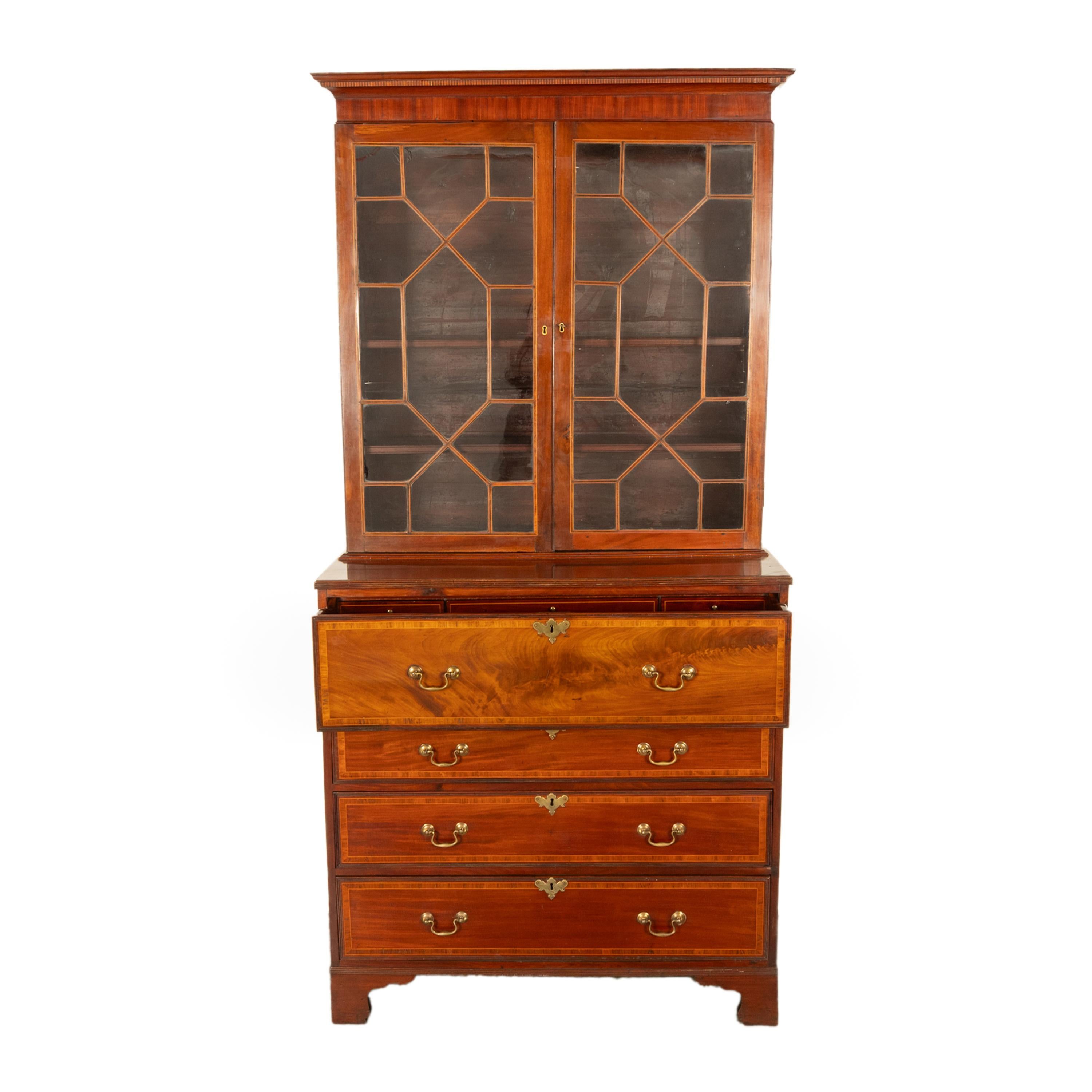Antike georgianische Intarsien Mahagoni Bureau Bücherregal Butler's Secretary Desk 1780 im Angebot 1