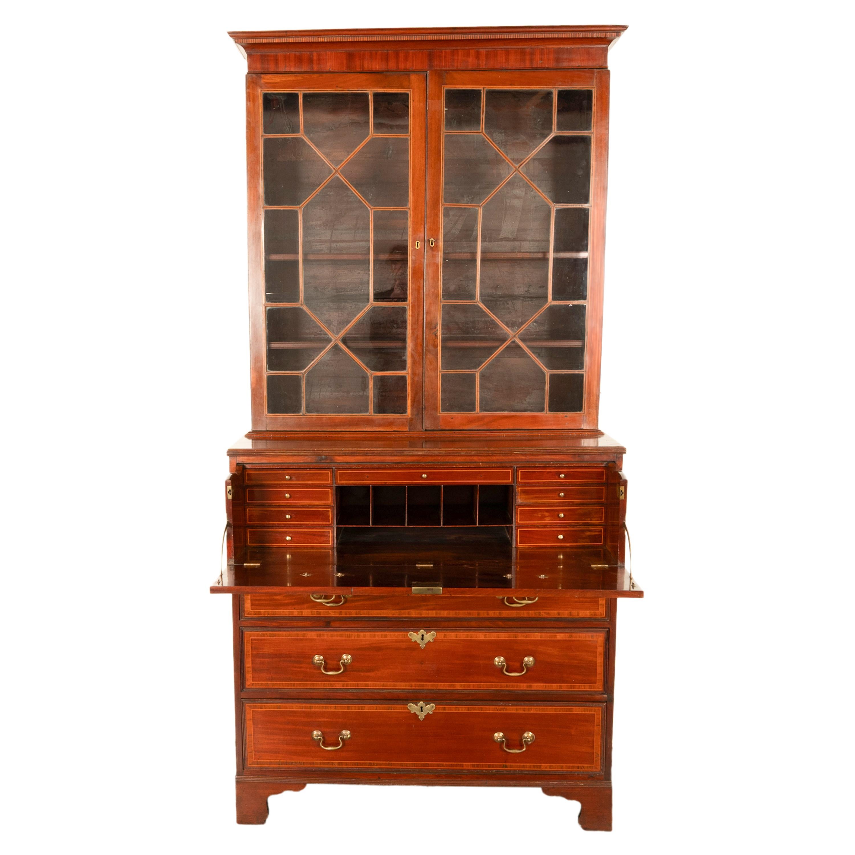 Antike georgianische Intarsien Mahagoni Bureau Bücherregal Butler's Secretary Desk 1780 im Angebot 2