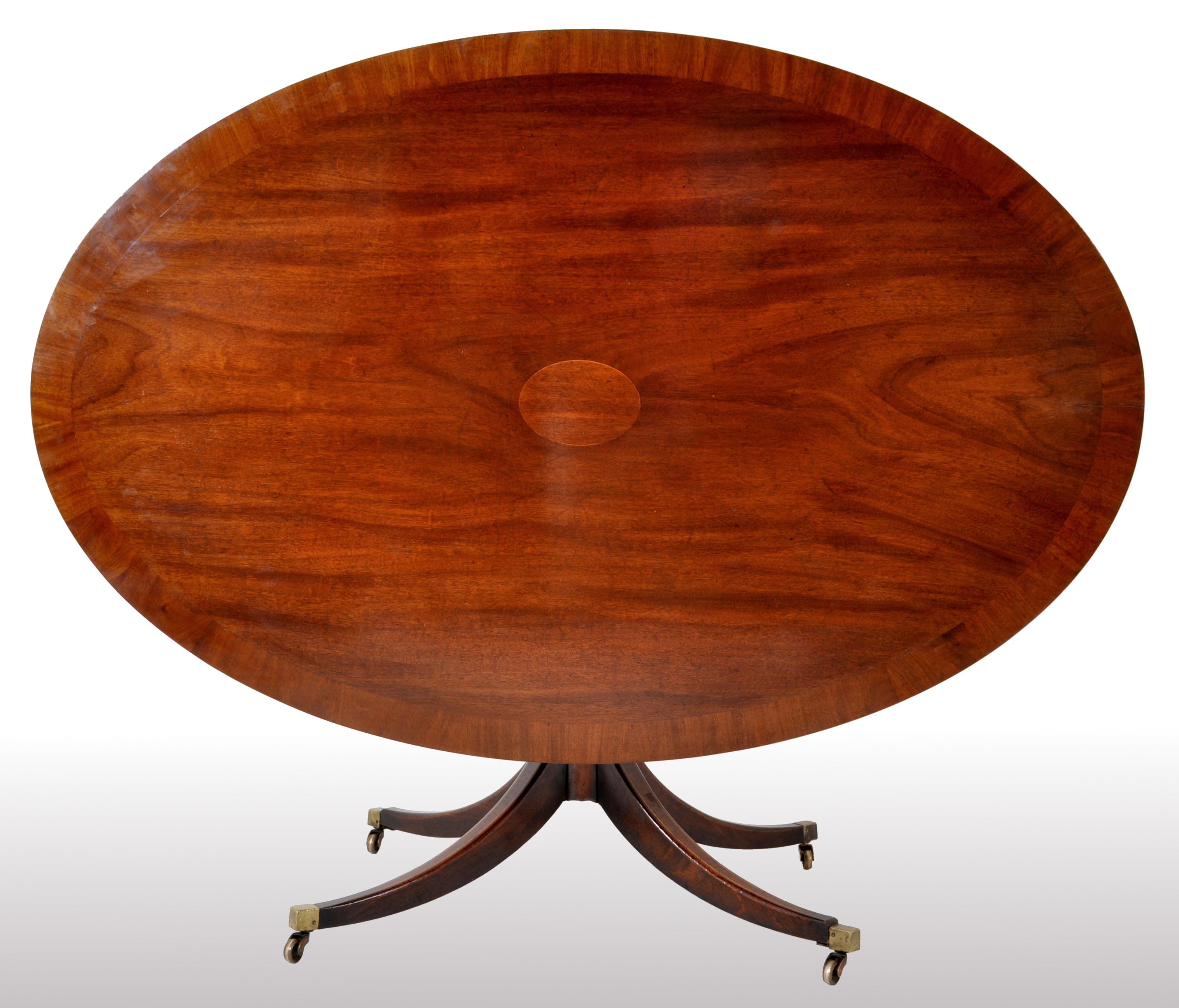 Late 18th Century Antique Georgian inlaid Mahogany Tilt-Top Pedestal Breakfast Dining Table, 1790