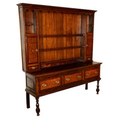 Antique Georgian Inlaid Oak Mahogany Welsh Lancashire Dresser Plate Rack 1790