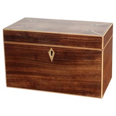 Caja de té georgiana antigua con incrustaciones. Inglés C.1800
