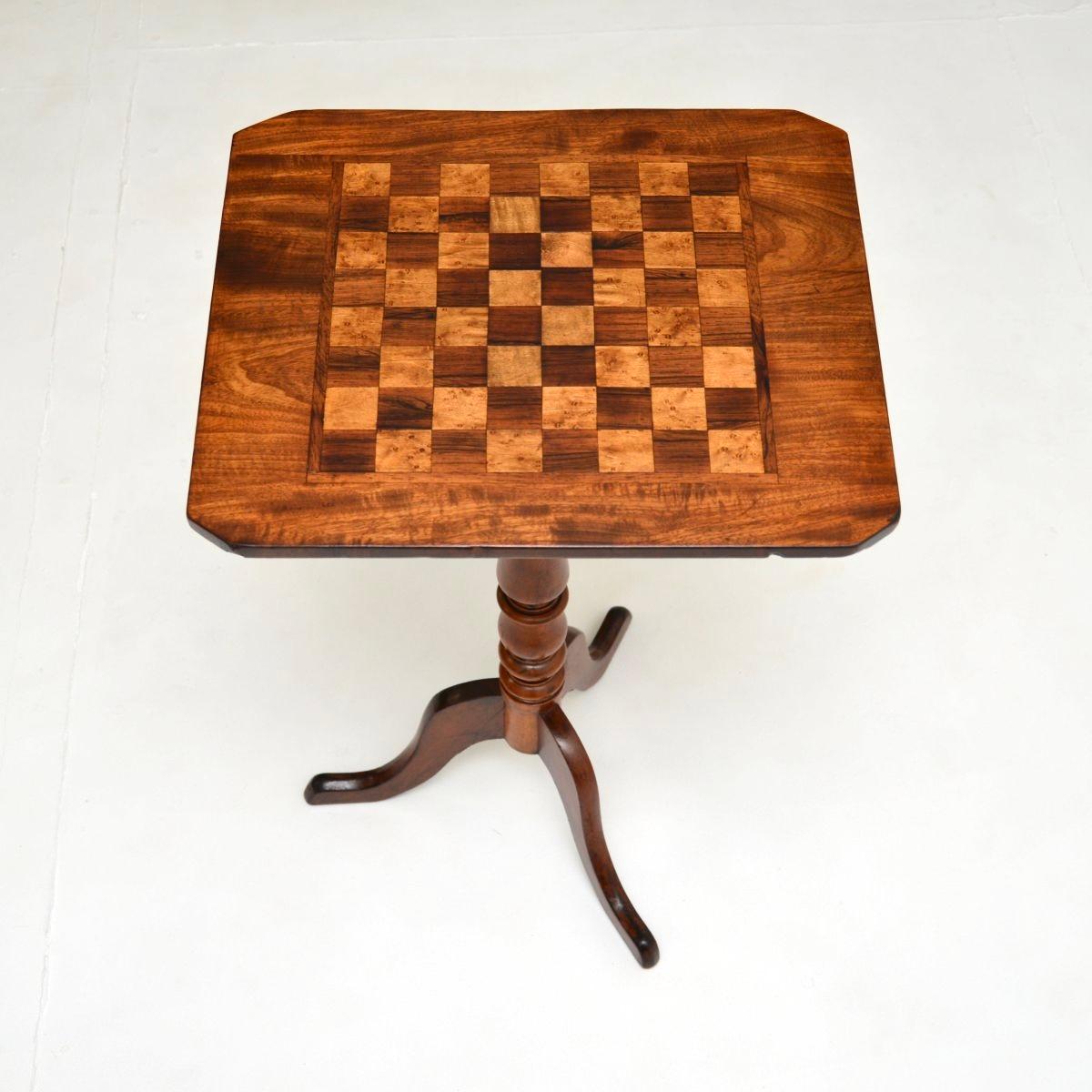 George III Antique Georgian Inlaid Walnut Chess Table