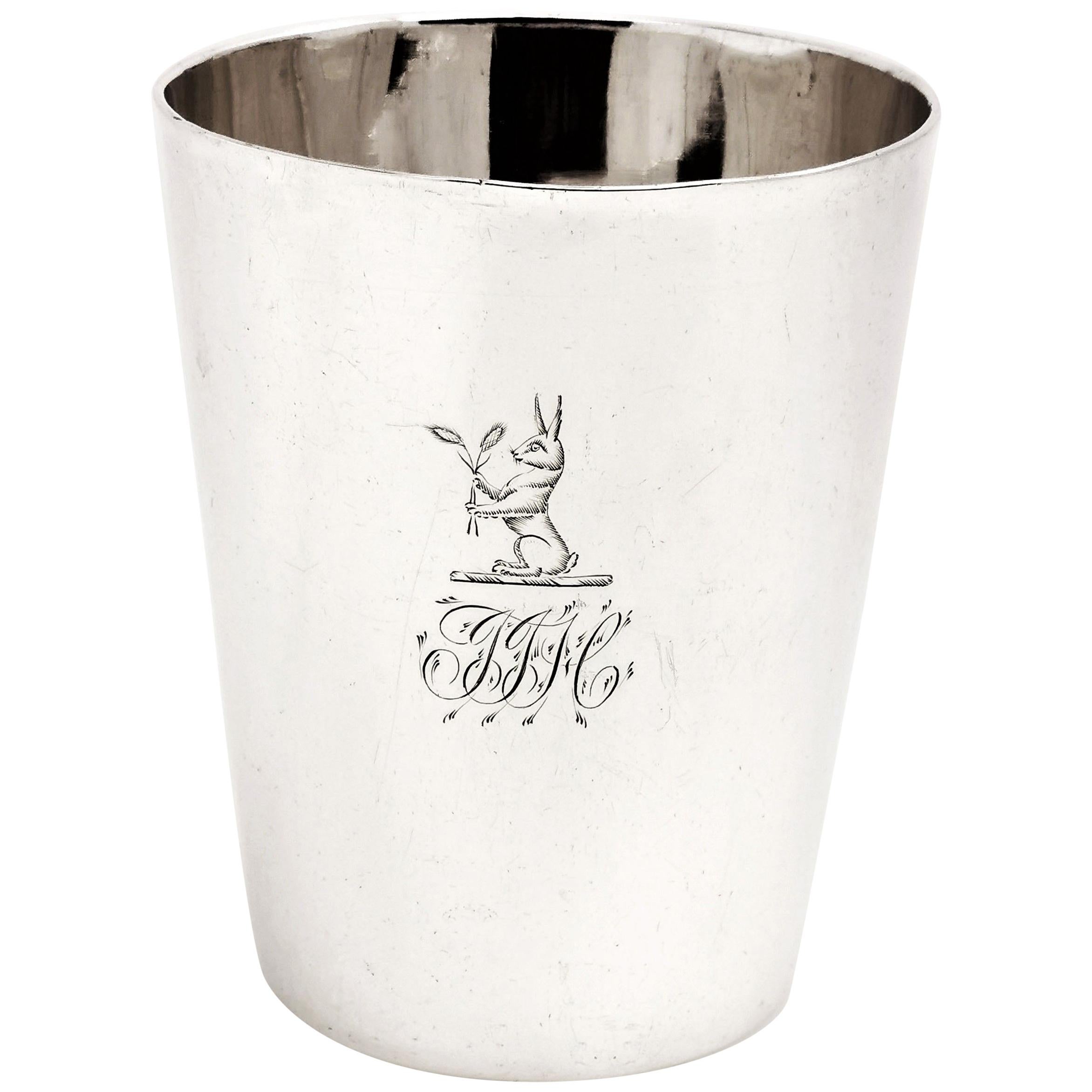Antique Georgian Irish Cork Beaker Cup circa 1800 Rabbit Crest Ireland