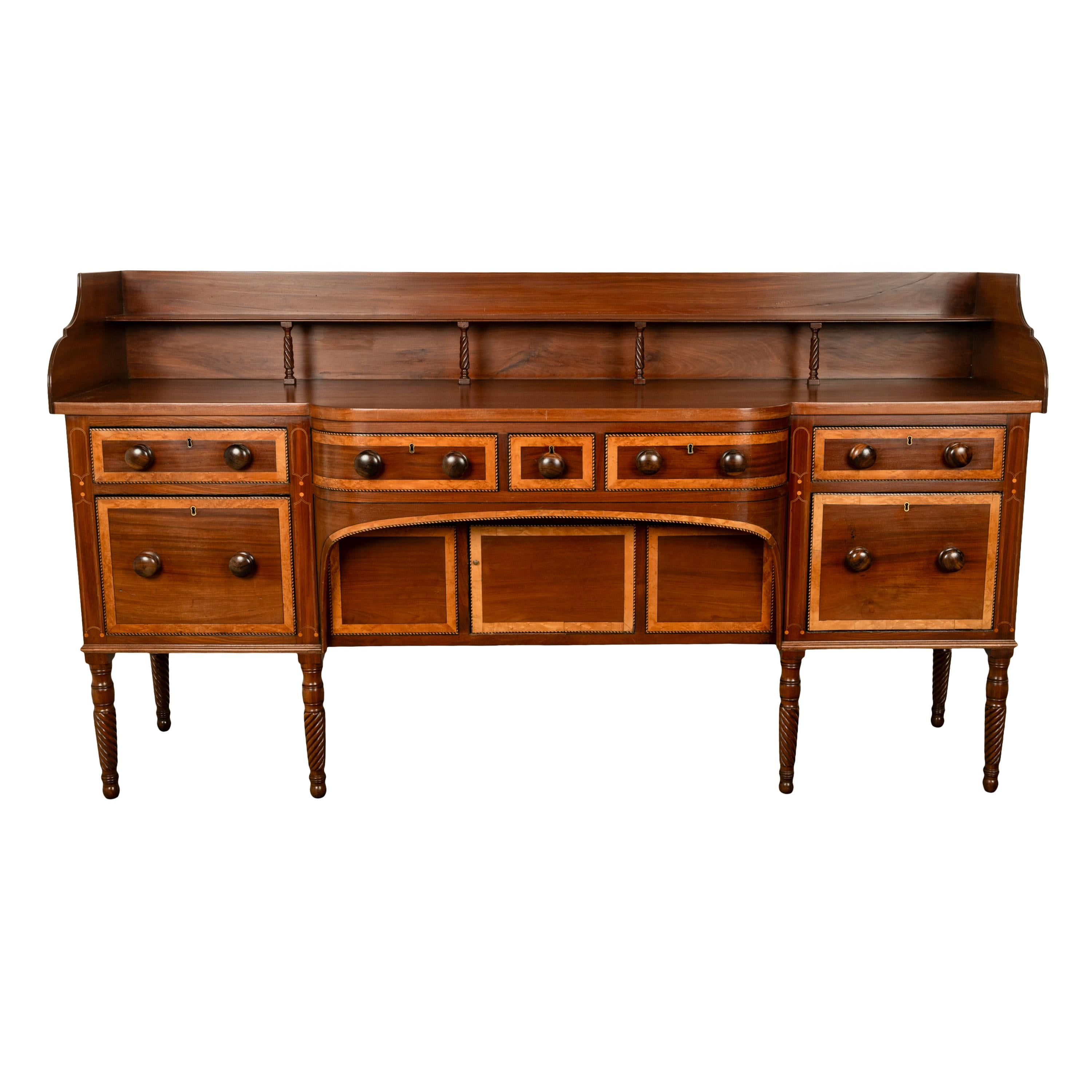 Carved Antique Georgian Irish Inlaid Cuban Mahogany Country House Sideboard Donegal For Sale
