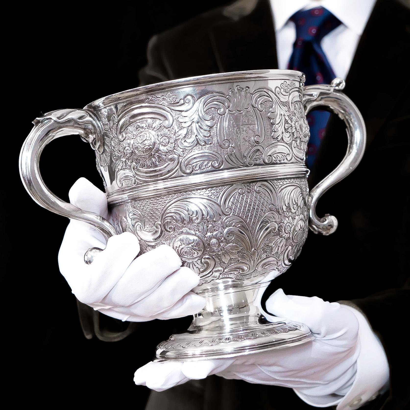 18th Century Antique Georgian Irish Solid Silver Large '1kg+' Two Handle Cup/Wine Cooler 1726