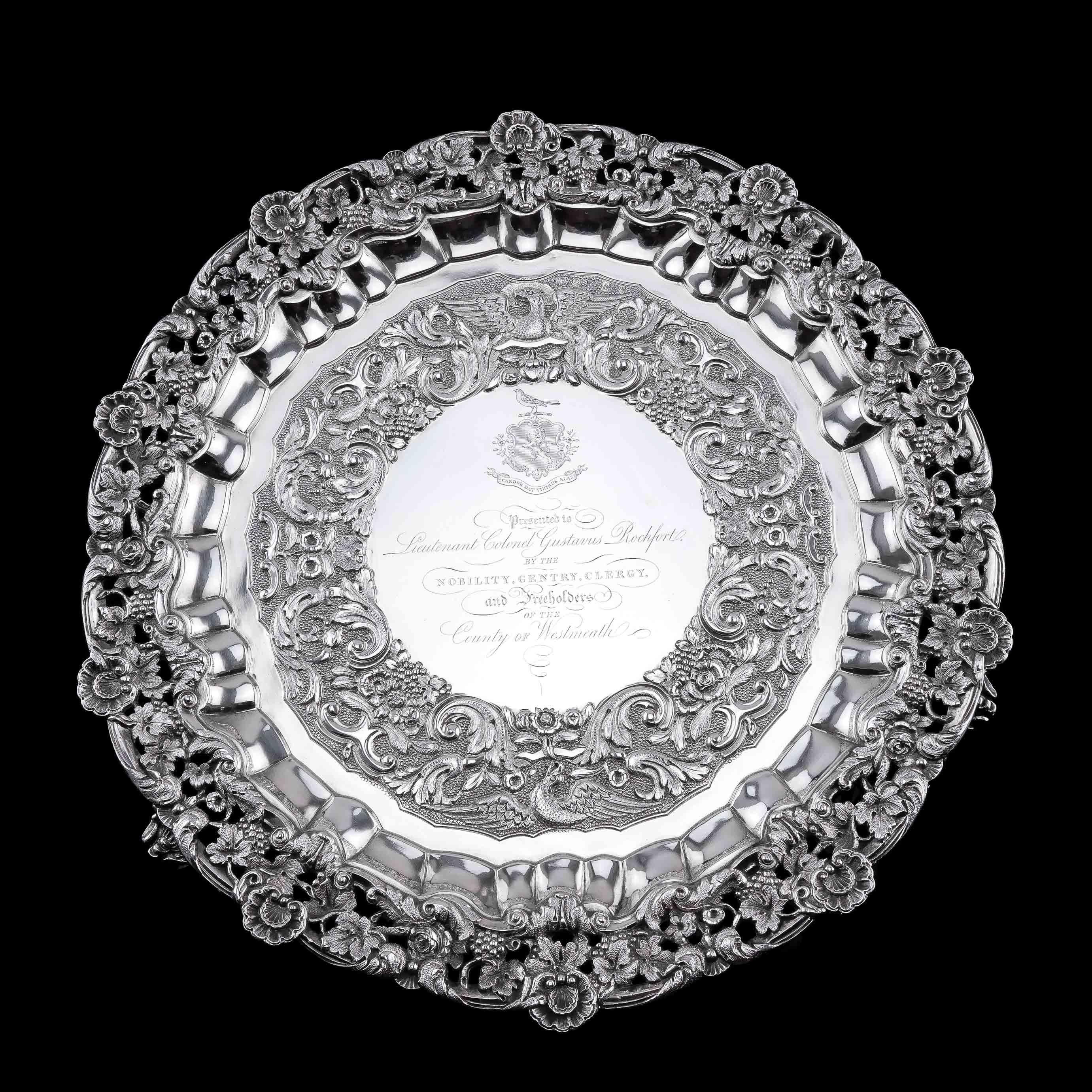 19th Century Antique Georgian Irish Sterling Silver Tray/Salver, 1833 For Sale