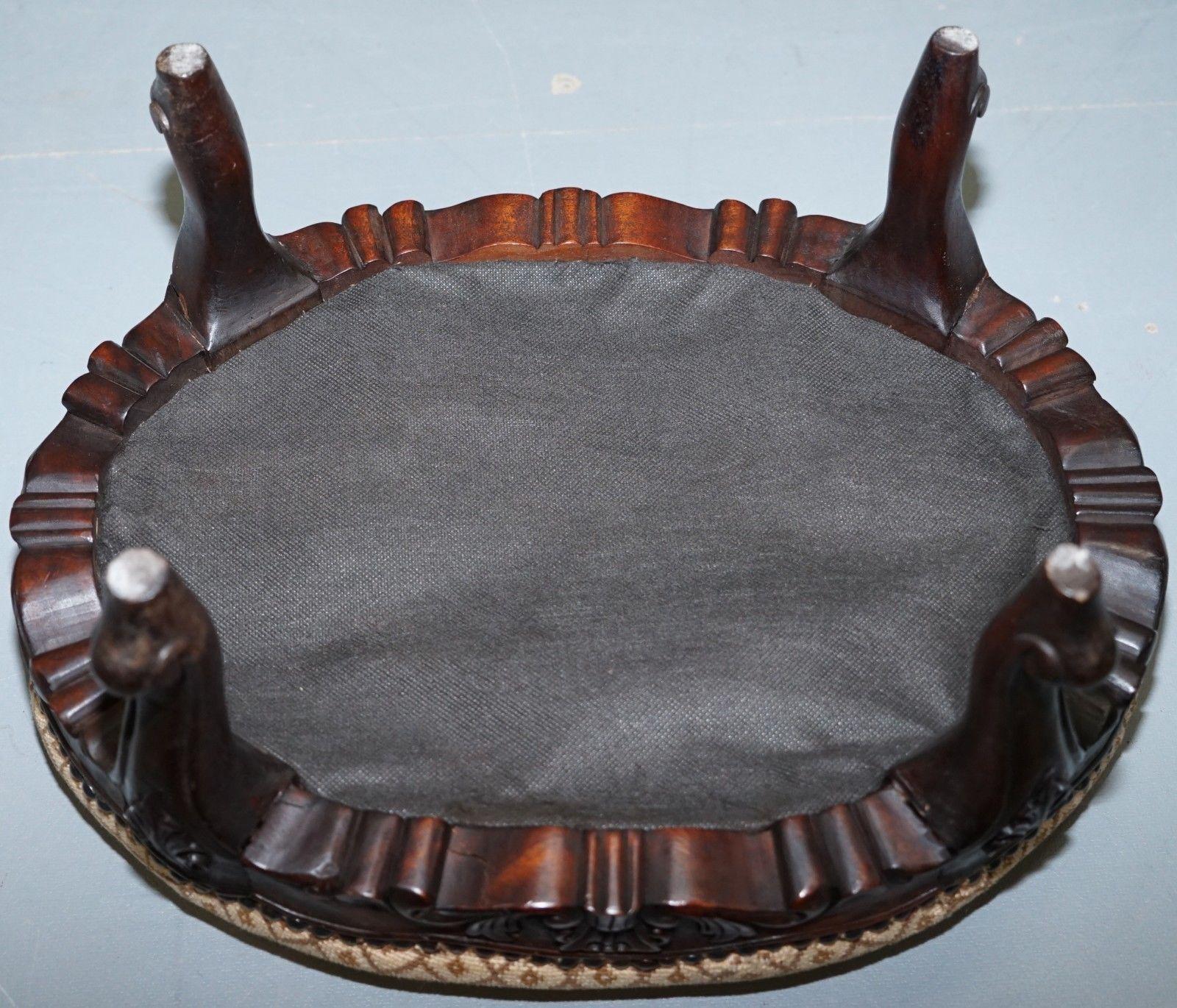 Antique Georgian Irish Style Mahogany Hand-Carved Footstool Sweetstyle Design 5