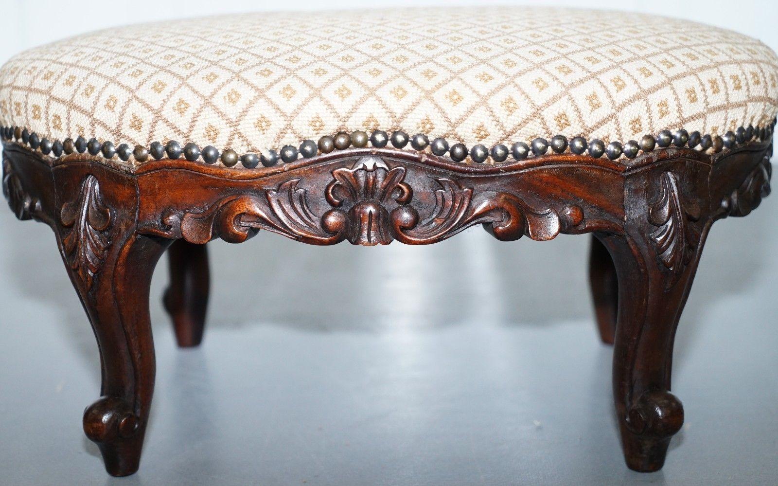Northern Irish Antique Georgian Irish Style Mahogany Hand-Carved Footstool Sweetstyle Design