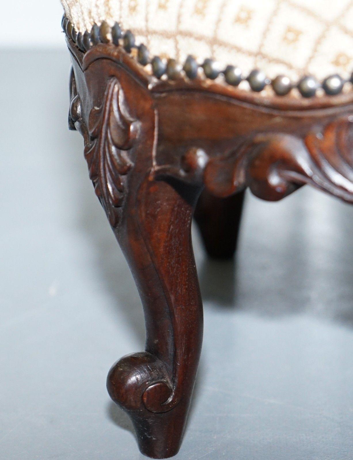Antique Georgian Irish Style Mahogany Hand-Carved Footstool Sweetstyle Design 1