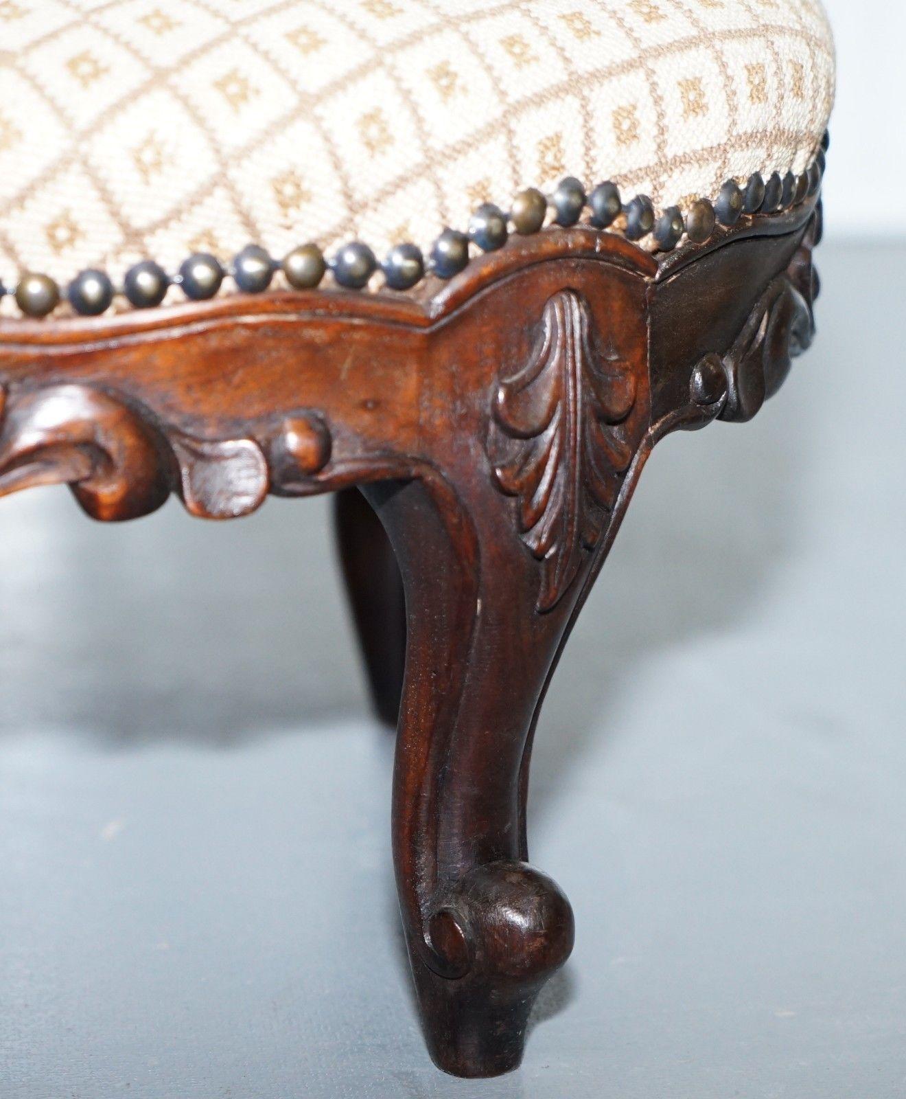 Antique Georgian Irish Style Mahogany Hand-Carved Footstool Sweetstyle Design 3