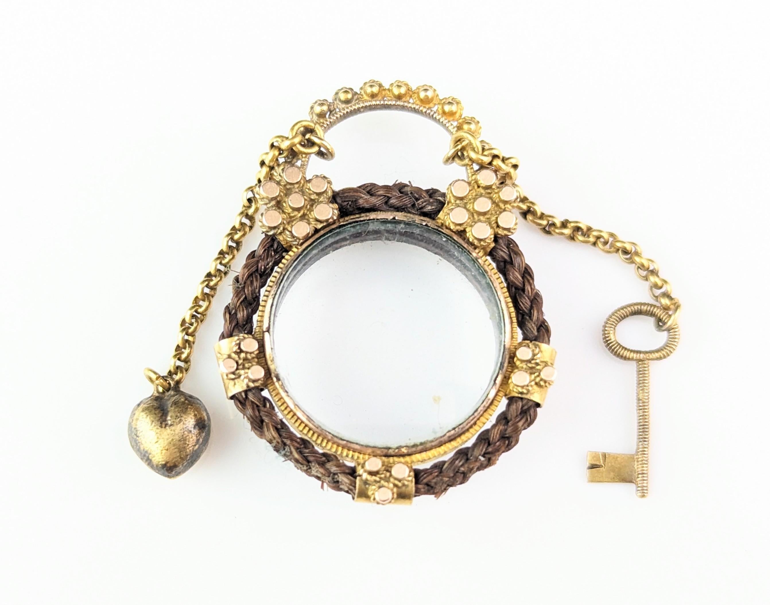 Antique médaillon de deuil de deuil « Key to my Heart » en or 18 carats et cheveux, en vente 7