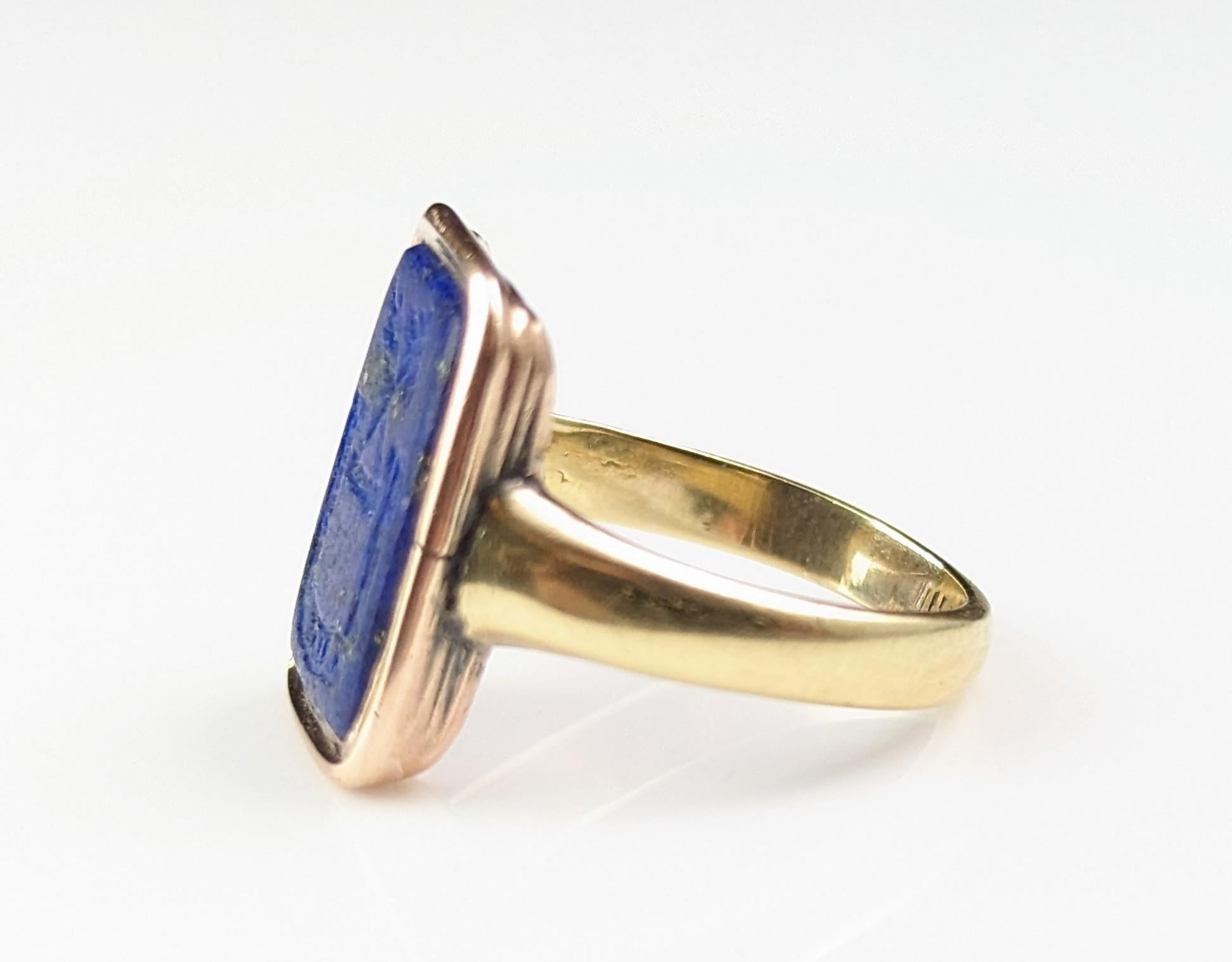 Antique Georgian Lapis Lazuli intaglio seal ring, 15k gold, Signet ring  5