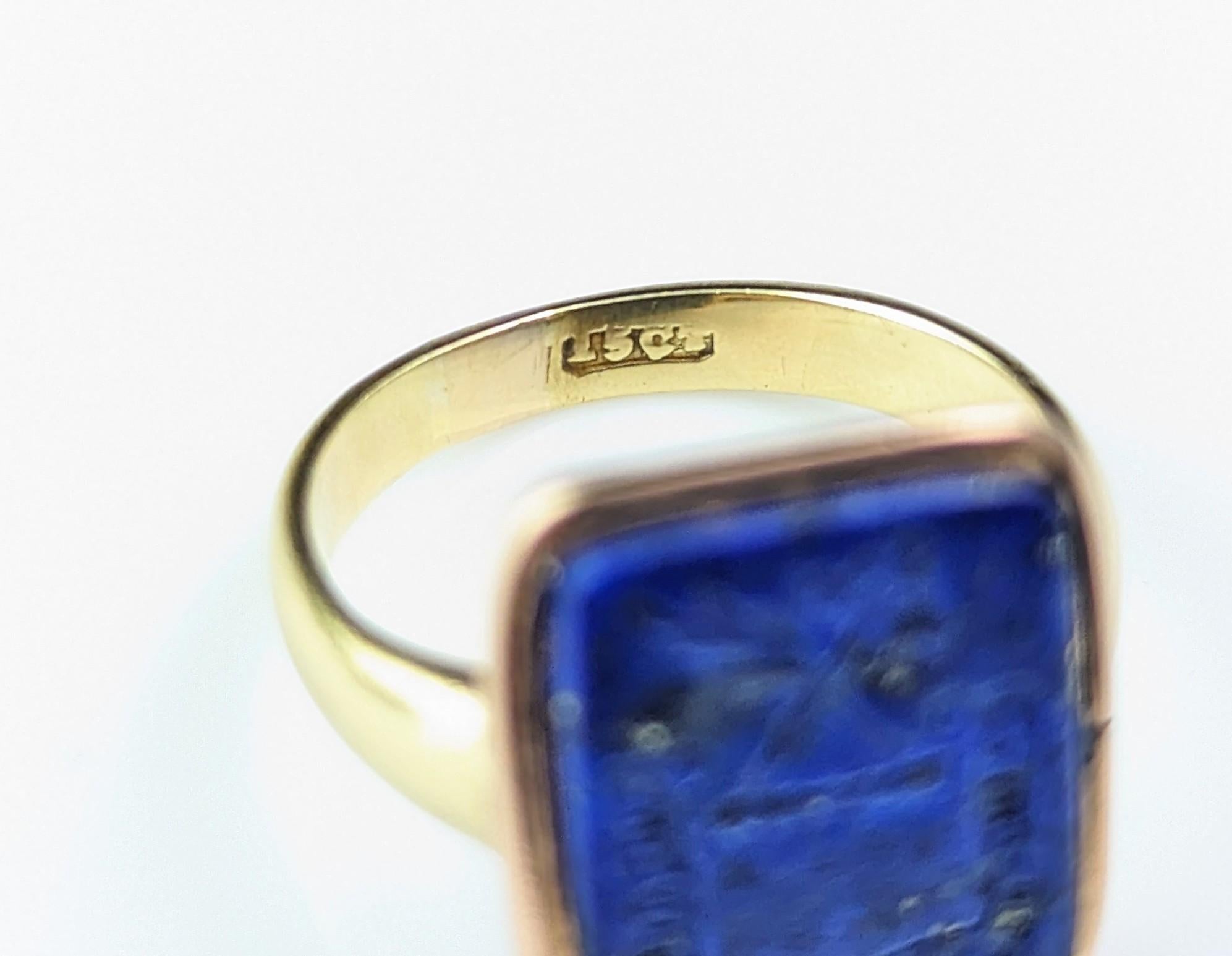 Antique Georgian Lapis Lazuli intaglio seal ring, 15k gold, Signet ring  2