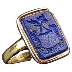 Antique Georgian Lapis Lazuli intaglio seal ring, 15k gold, Signet ring 