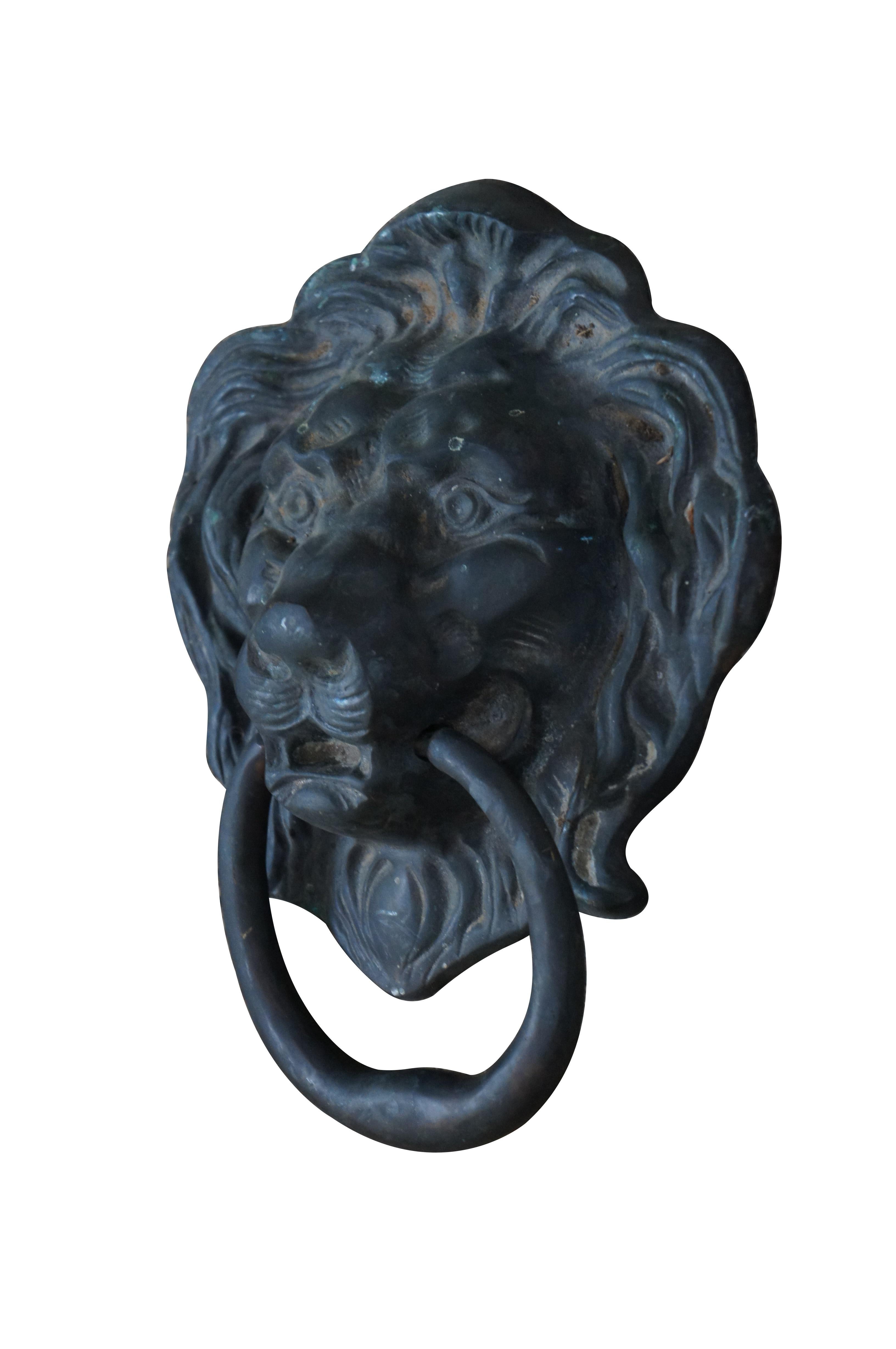 Antique Georgian Large Heavy Solid Brass Lion Head Door Knocker Hardware 11