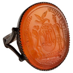Antique Georgian Large Silver and Carnelian Intaglio Crest Seal Ring