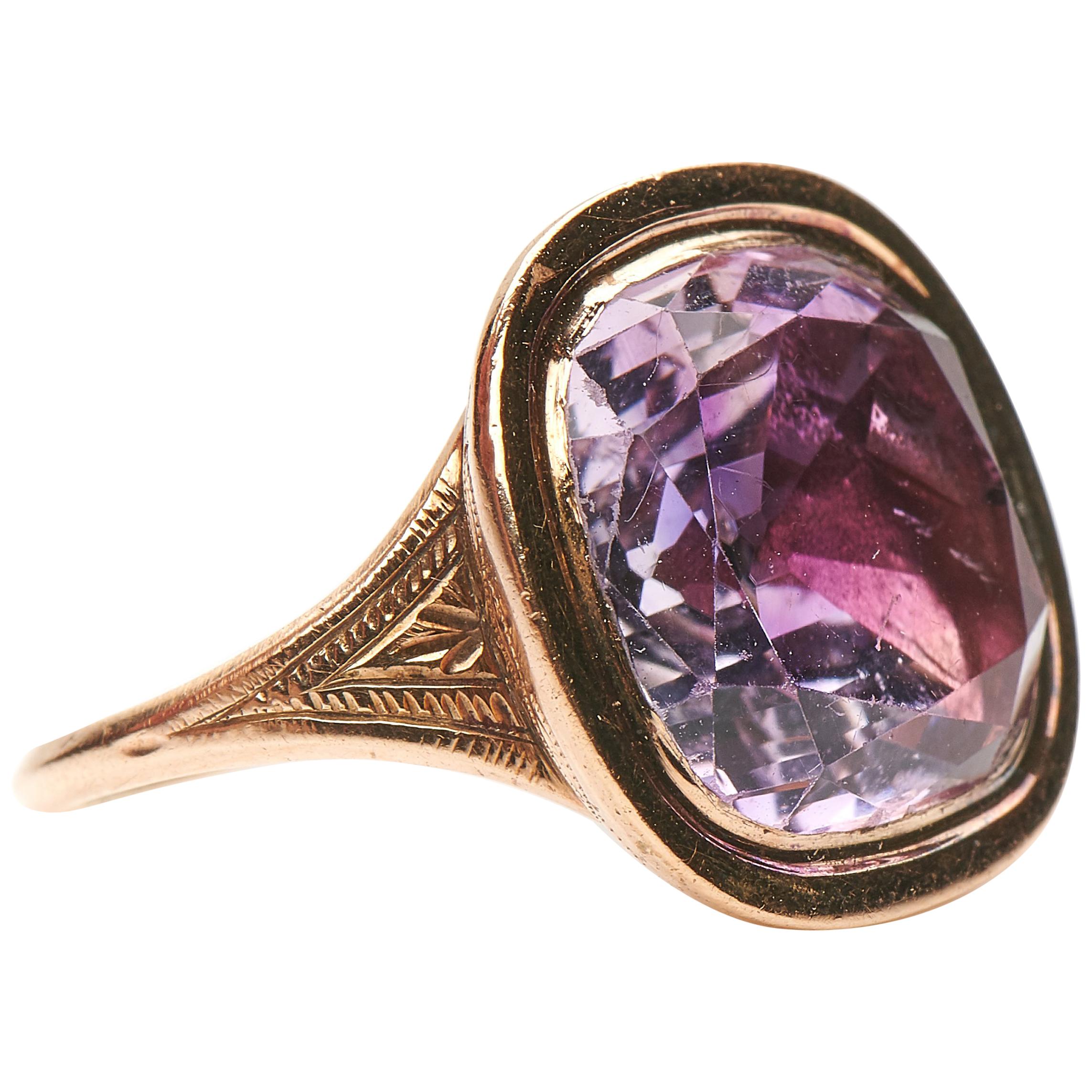 Antique, Georgian, Large Single Foiled Amethyst Ring