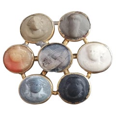 Antique Georgian Lava Cameo Mourning Brooch, 18 Karat Yellow Gold