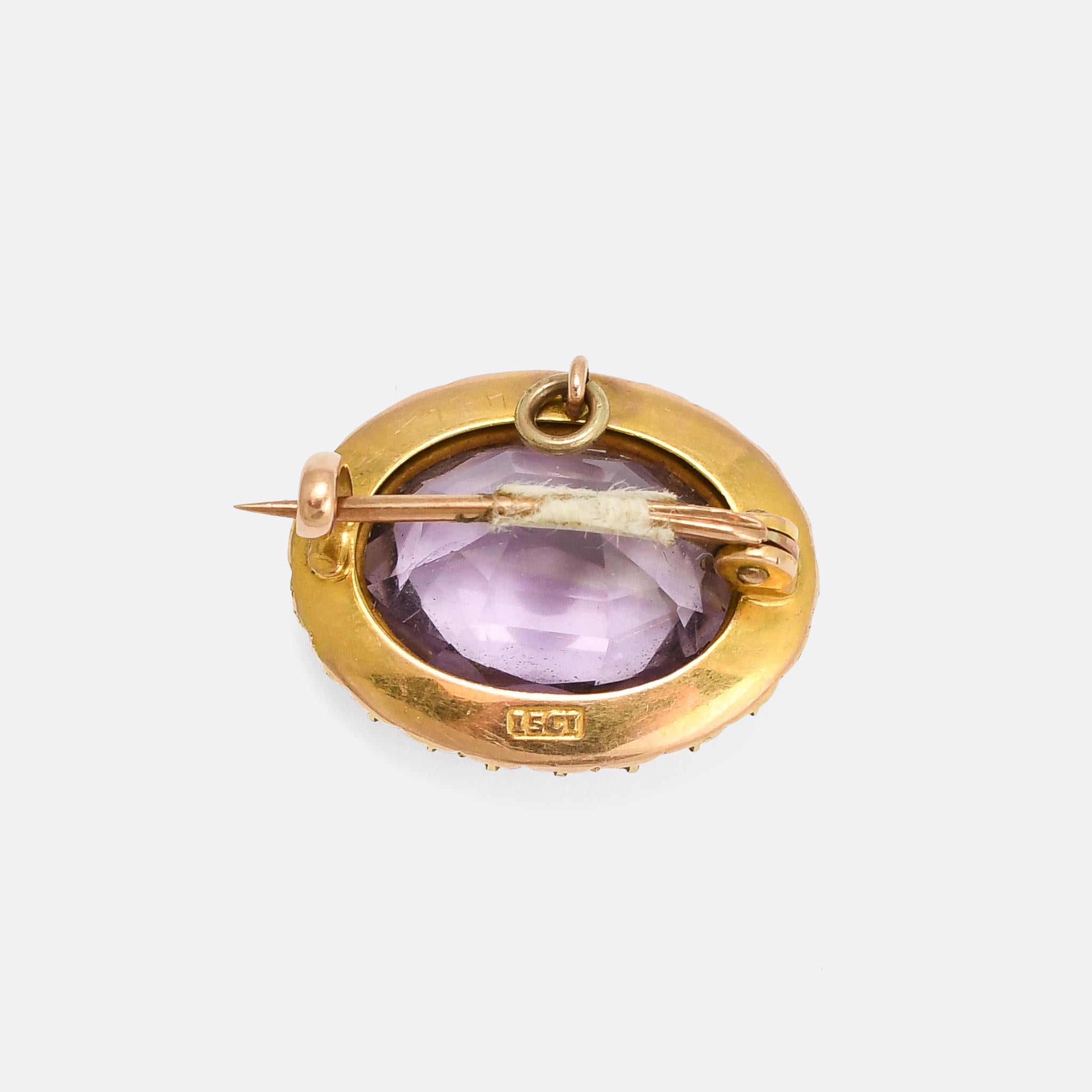 Antique Georgian Lavender Paste Pearl Brooch In Good Condition In Sale, Cheshire