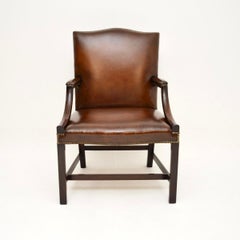 Antique Georgian Leather Gainsborough Armchair