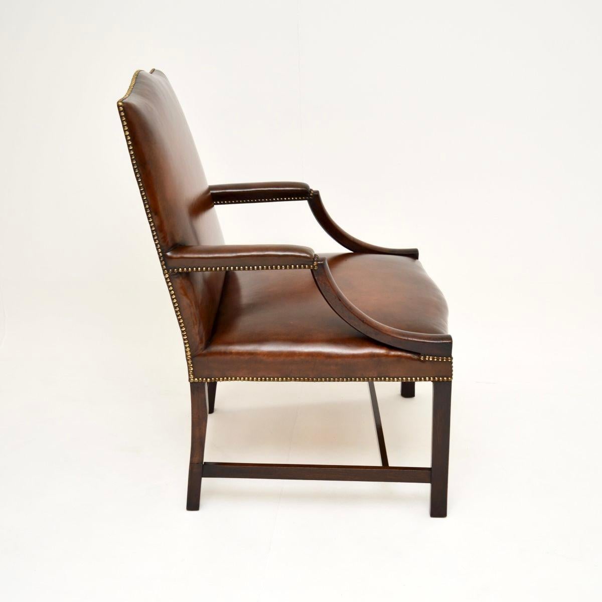 British Antique Georgian Leather Gainsborough Armchair For Sale