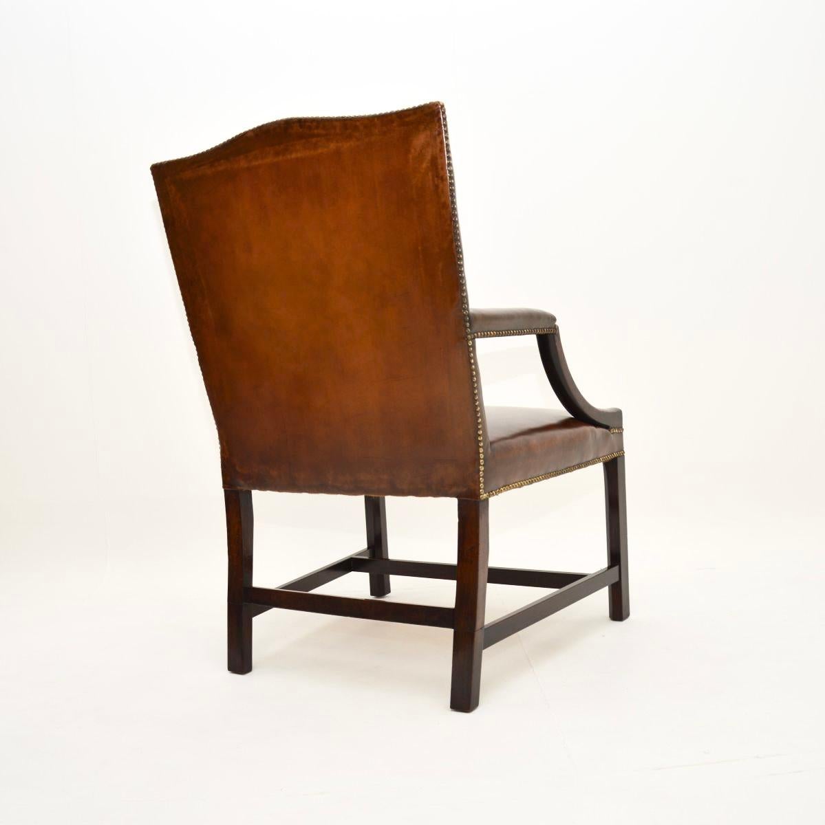 Late 18th Century Antique Georgian Leather Gainsborough Armchair For Sale
