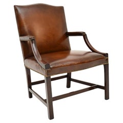 Antique Georgian Leather Gainsborough Armchair