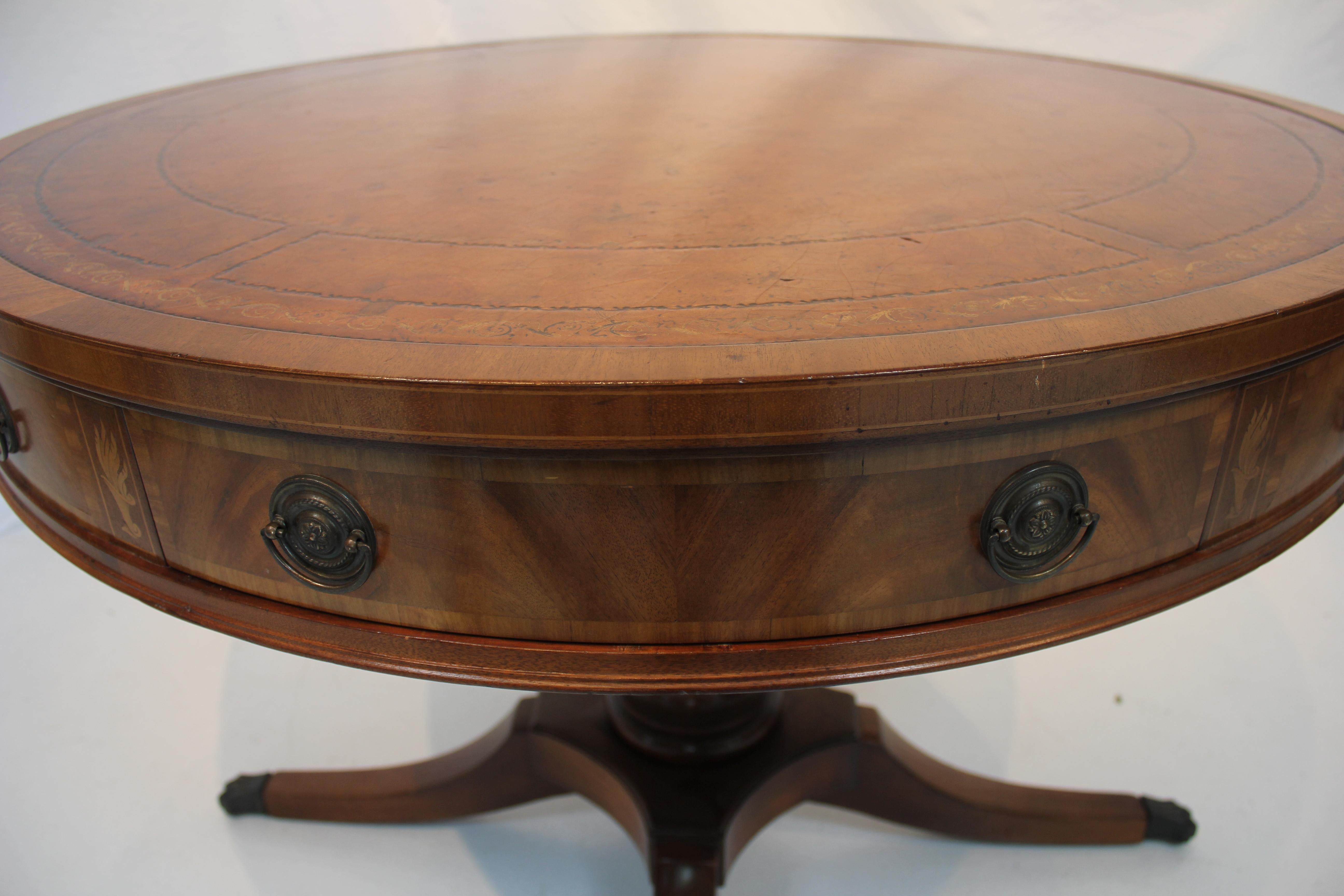 Hand-Carved Antique Georgian Leather Top Inlay Mahogany Center 