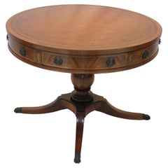 Antique Georgian Leather Top Inlay Mahogany Center "Rent" Table Early 20h C