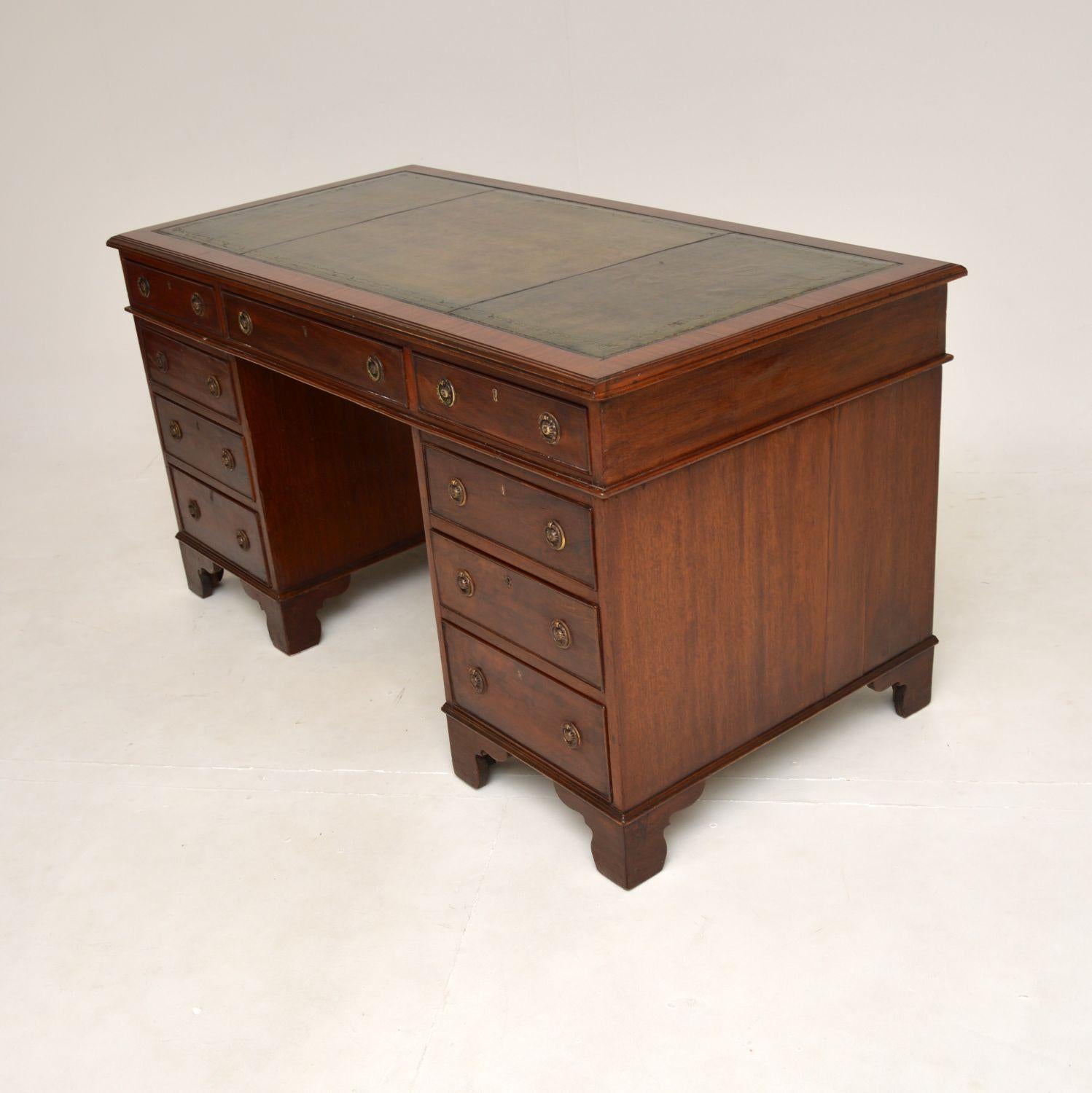 British Antique Georgian Leather Top Pedestal Desk For Sale