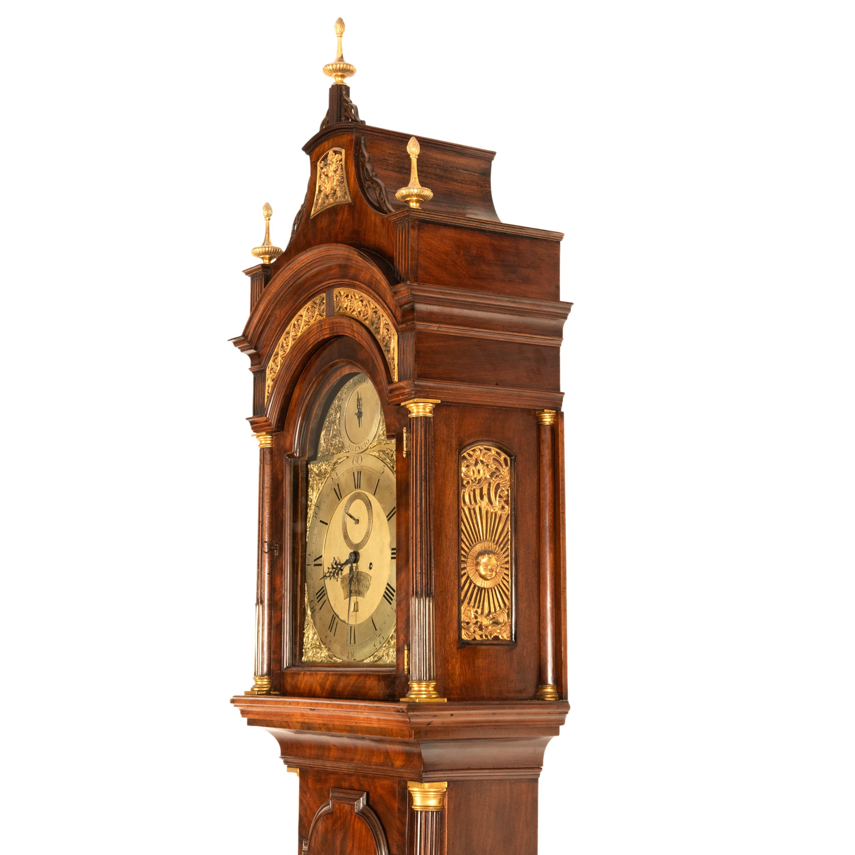 Antiguo reloj de pie georgiano de caja larga Higgs & Evans London Spanish Market en venta 2