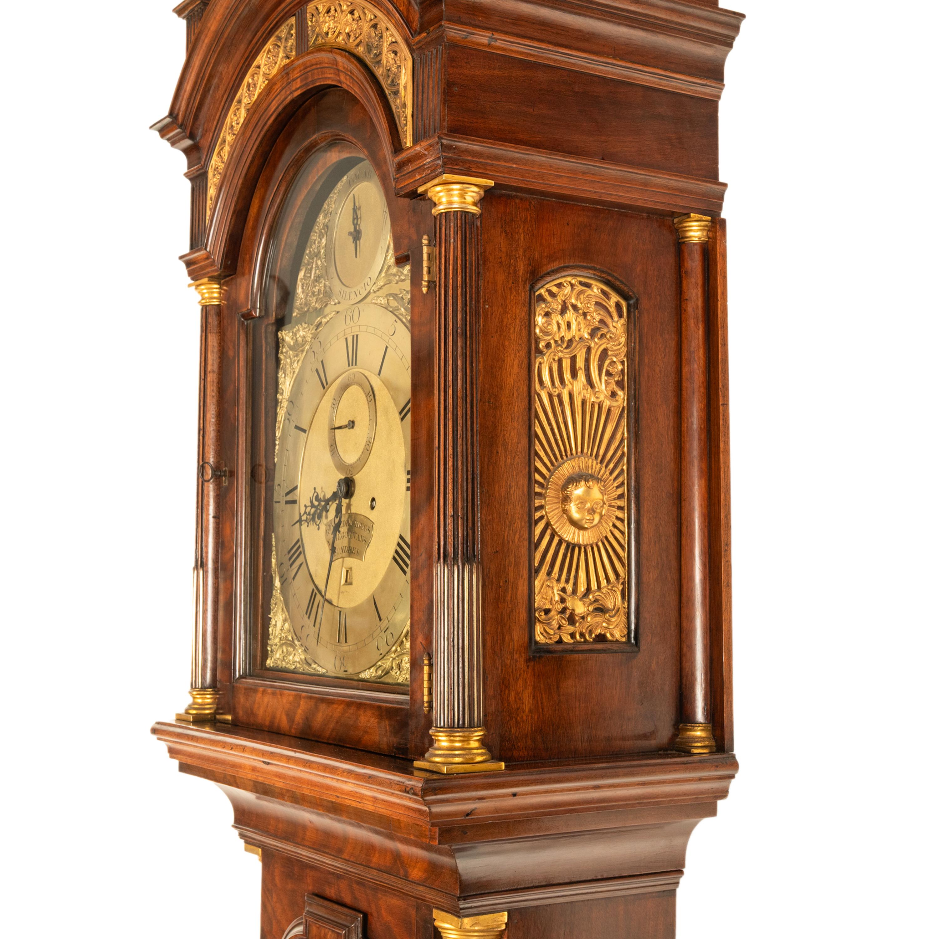 Antiguo reloj de pie georgiano de caja larga Higgs & Evans London Spanish Market en venta 3
