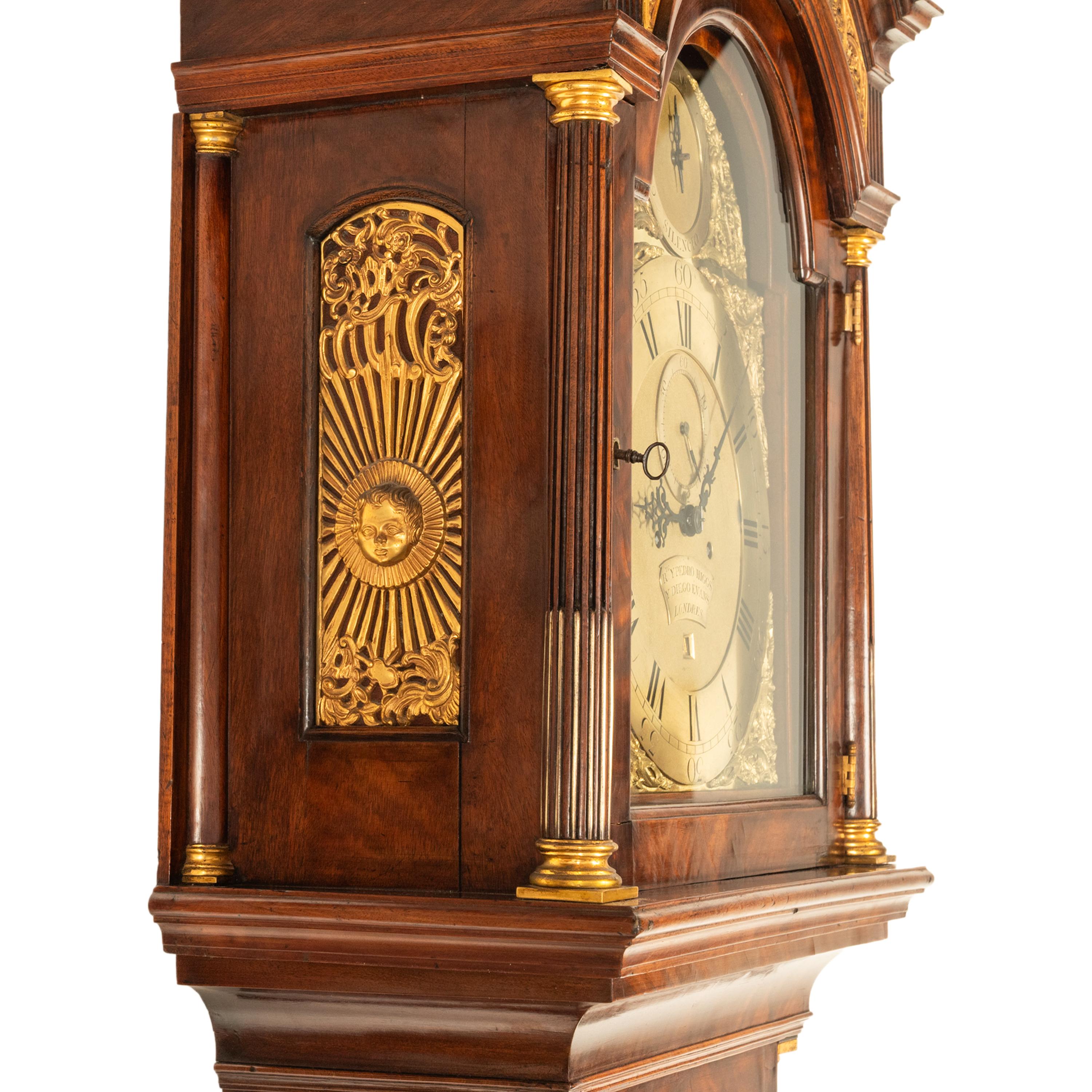 Antiguo reloj de pie georgiano de caja larga Higgs & Evans London Spanish Market en venta 5