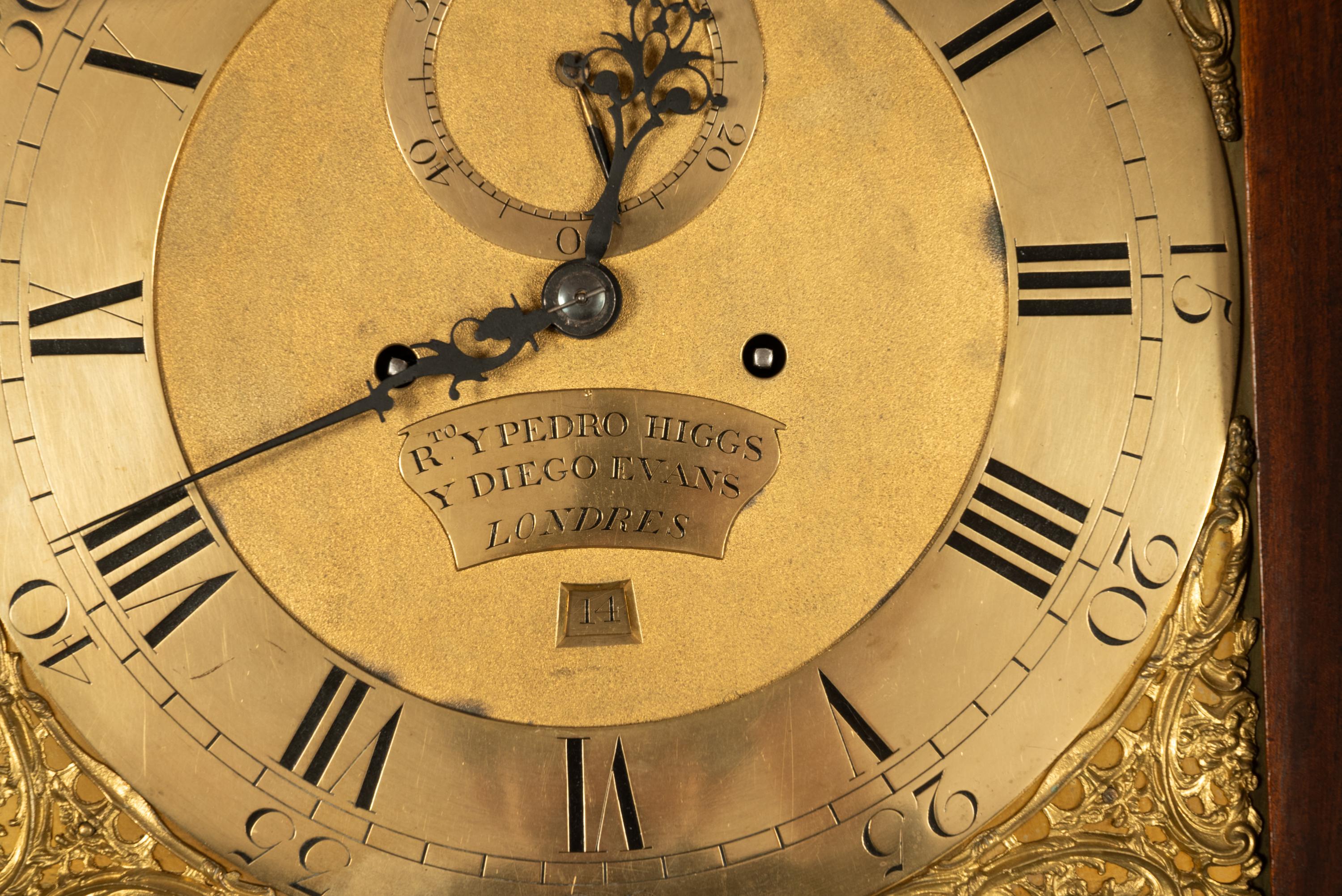 Antiguo reloj de pie georgiano de caja larga Higgs & Evans London Spanish Market en venta 7