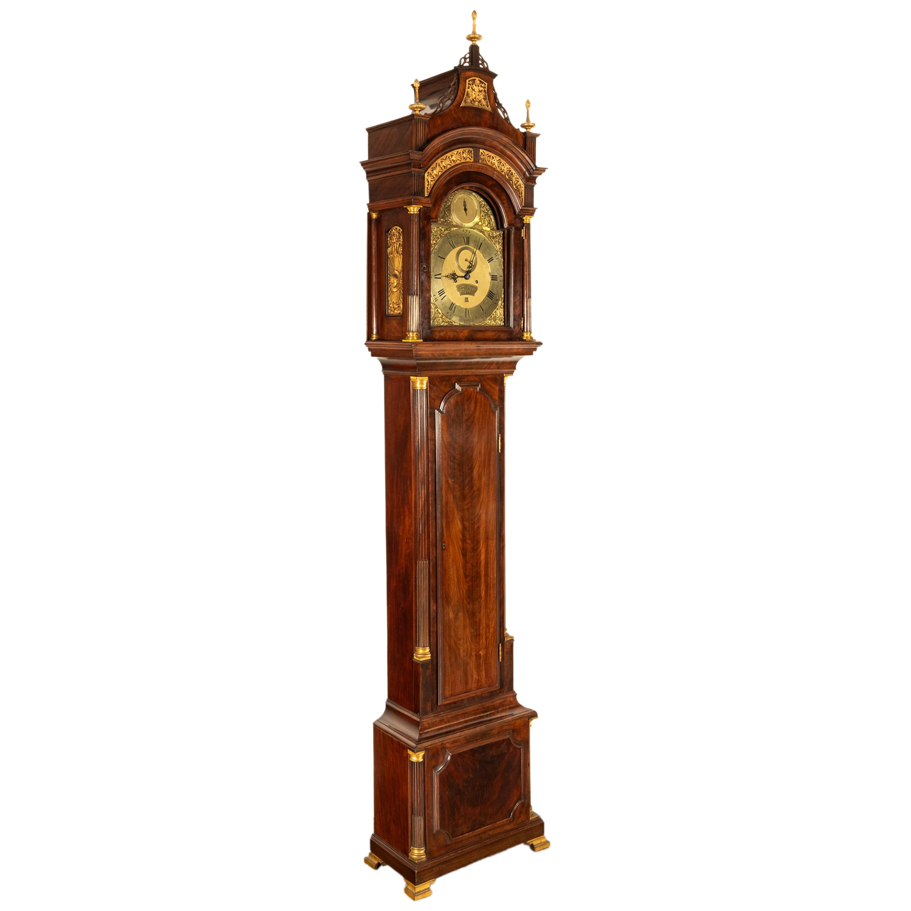 Antiguo reloj de pie georgiano de caja larga Higgs & Evans London Spanish Market Jorge III en venta