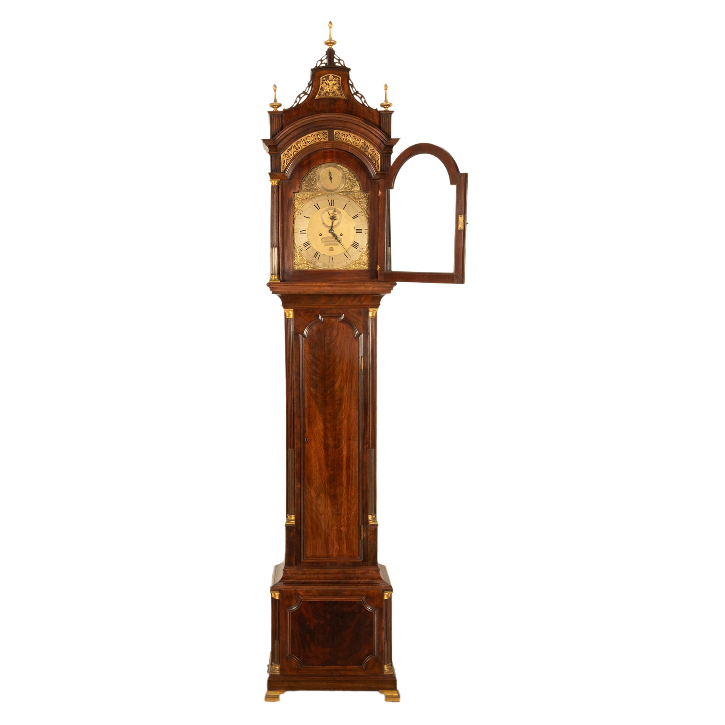 Antiguo reloj de pie georgiano de caja larga Higgs & Evans London Spanish Market Inglés en venta
