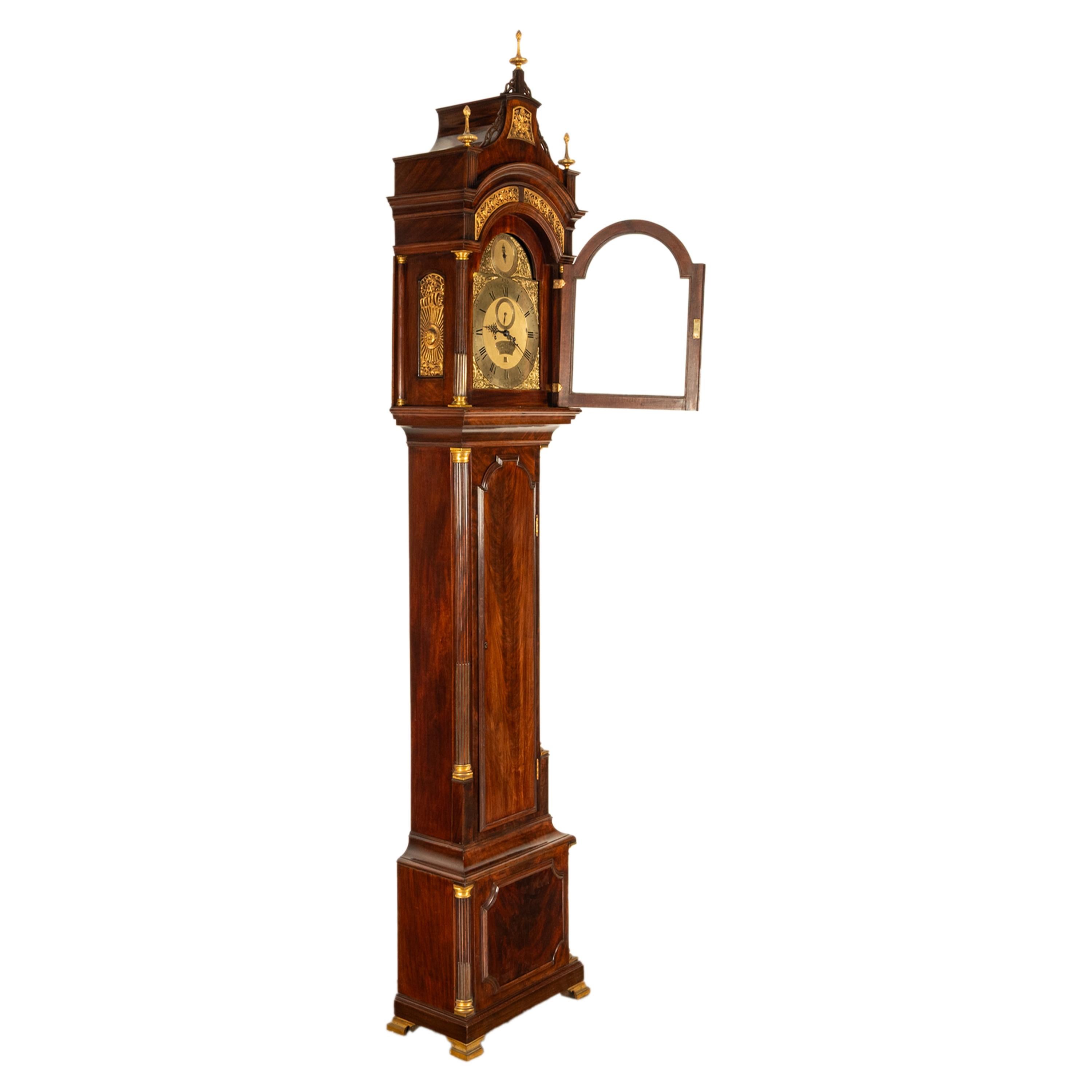 Antiguo reloj de pie georgiano de caja larga Higgs & Evans London Spanish Market en Bueno estado para la venta en Portland, OR
