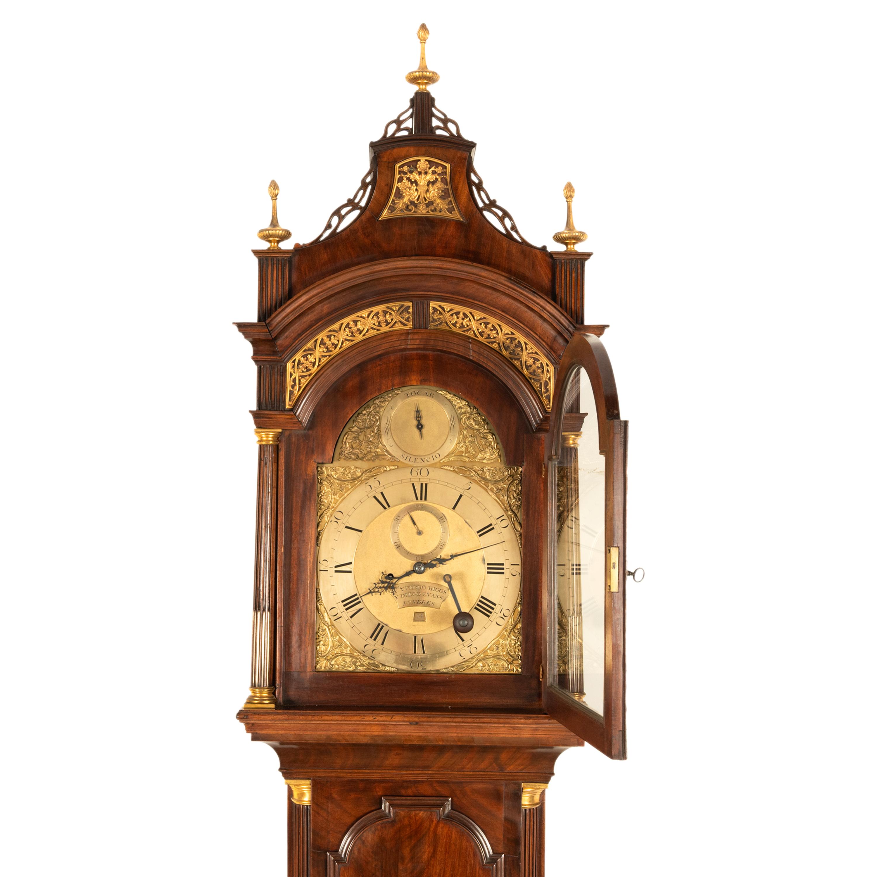 Antiguo reloj de pie georgiano de caja larga Higgs & Evans London Spanish Market Latón en venta