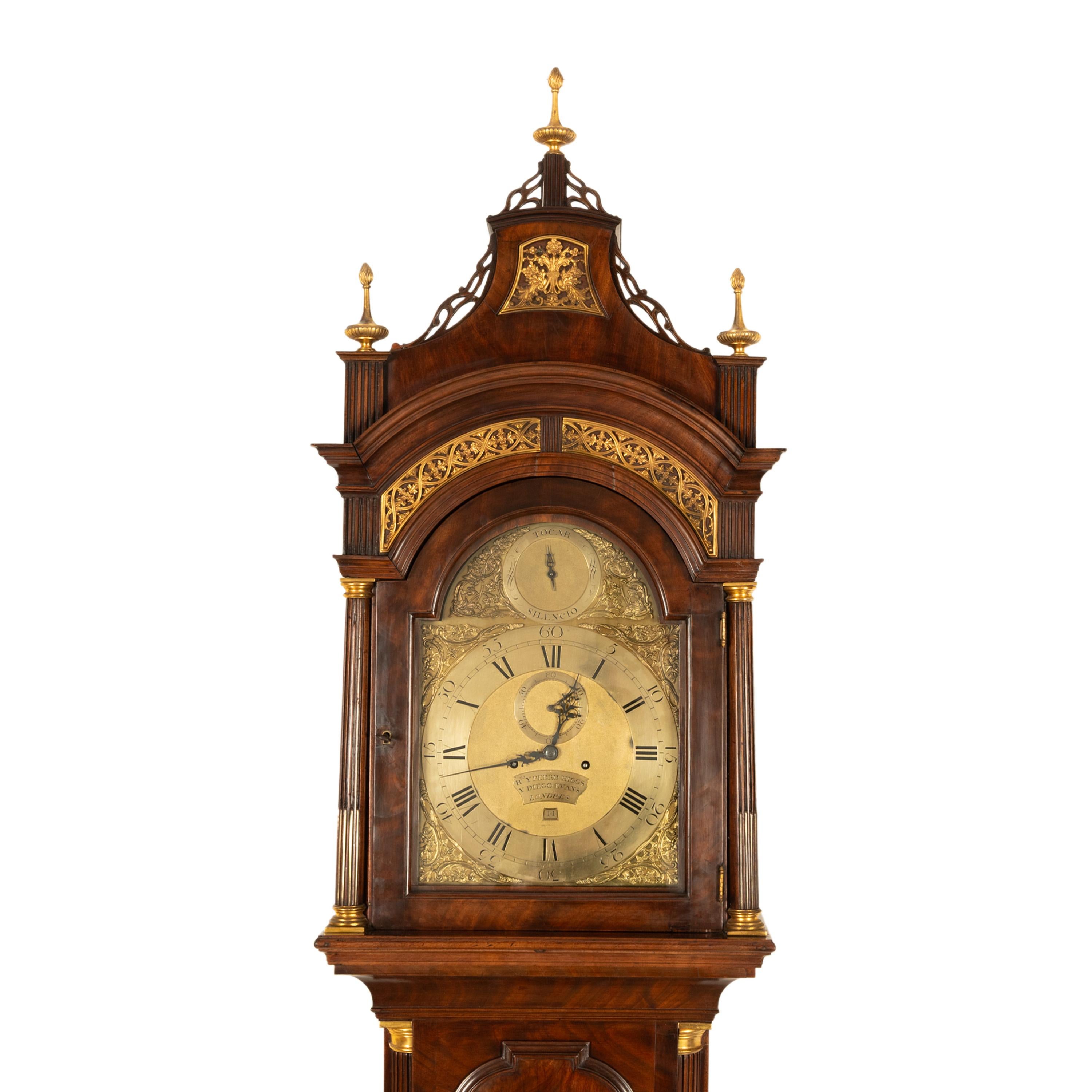 Antiguo reloj de pie georgiano de caja larga Higgs & Evans London Spanish Market en venta 1