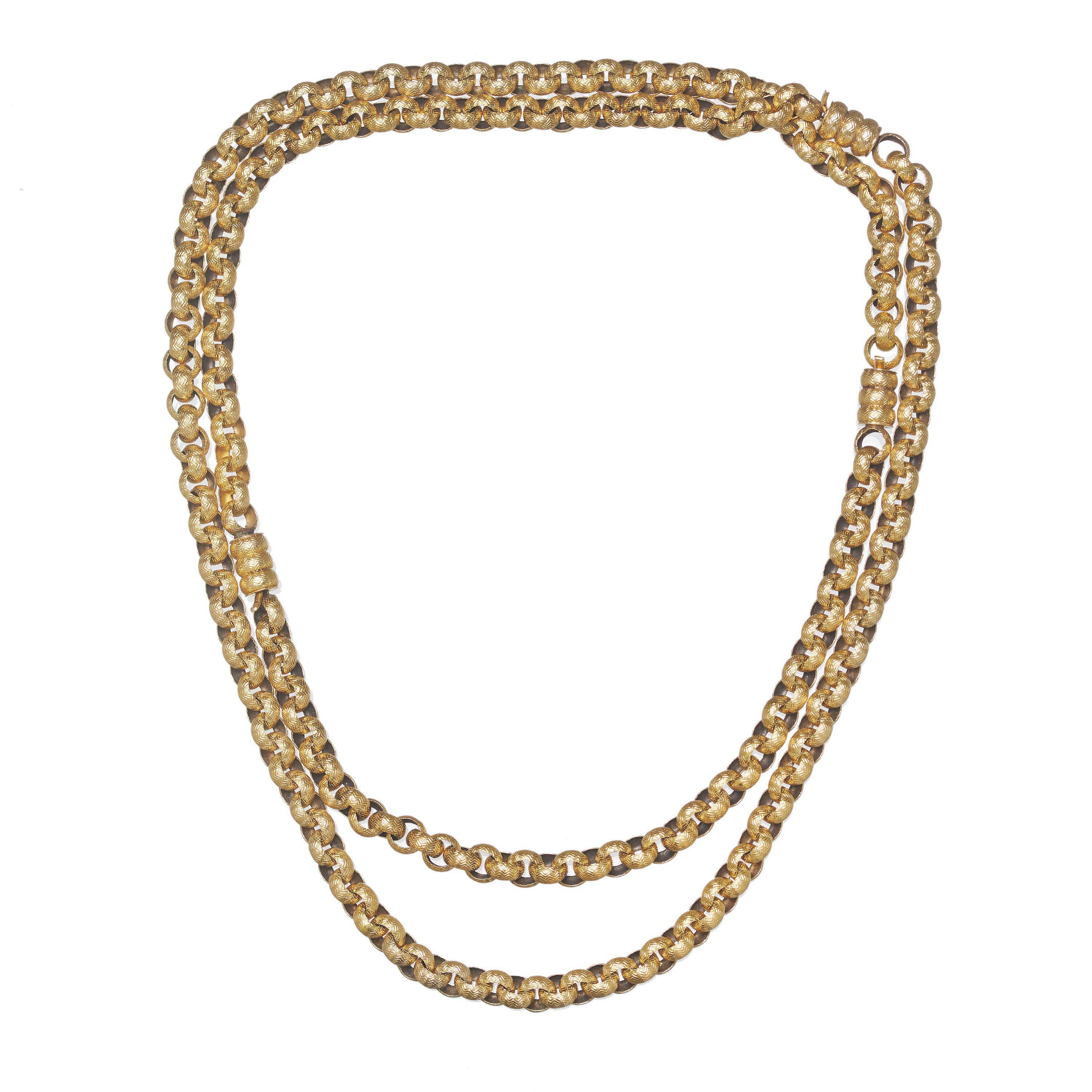 George IV Antique Georgian Long Gold Chain, Necklace and Bracelets, Circa 1820 For Sale