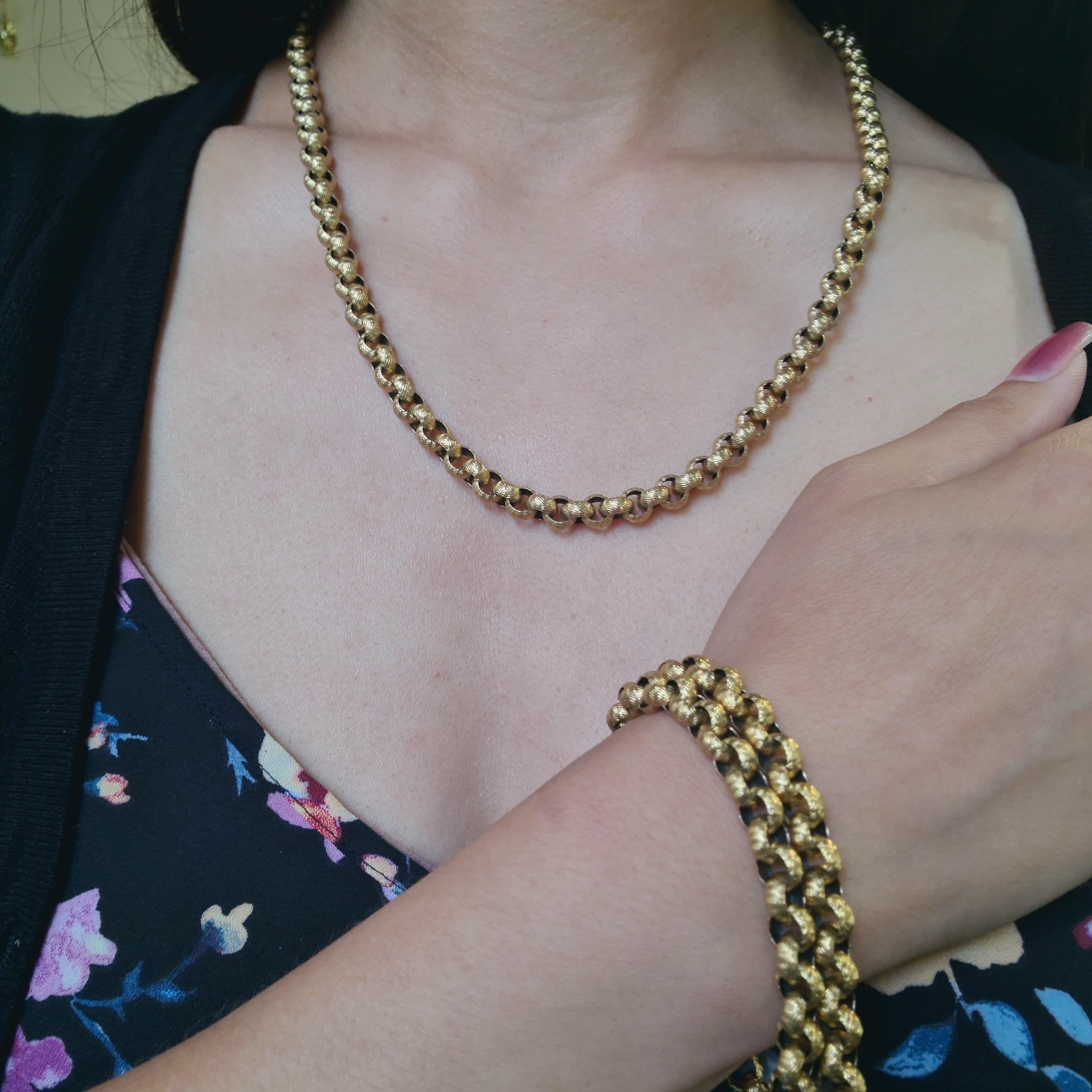 Antique Georgian Long Gold Chain, Necklace and Bracelets, Circa 1820 For Sale 1