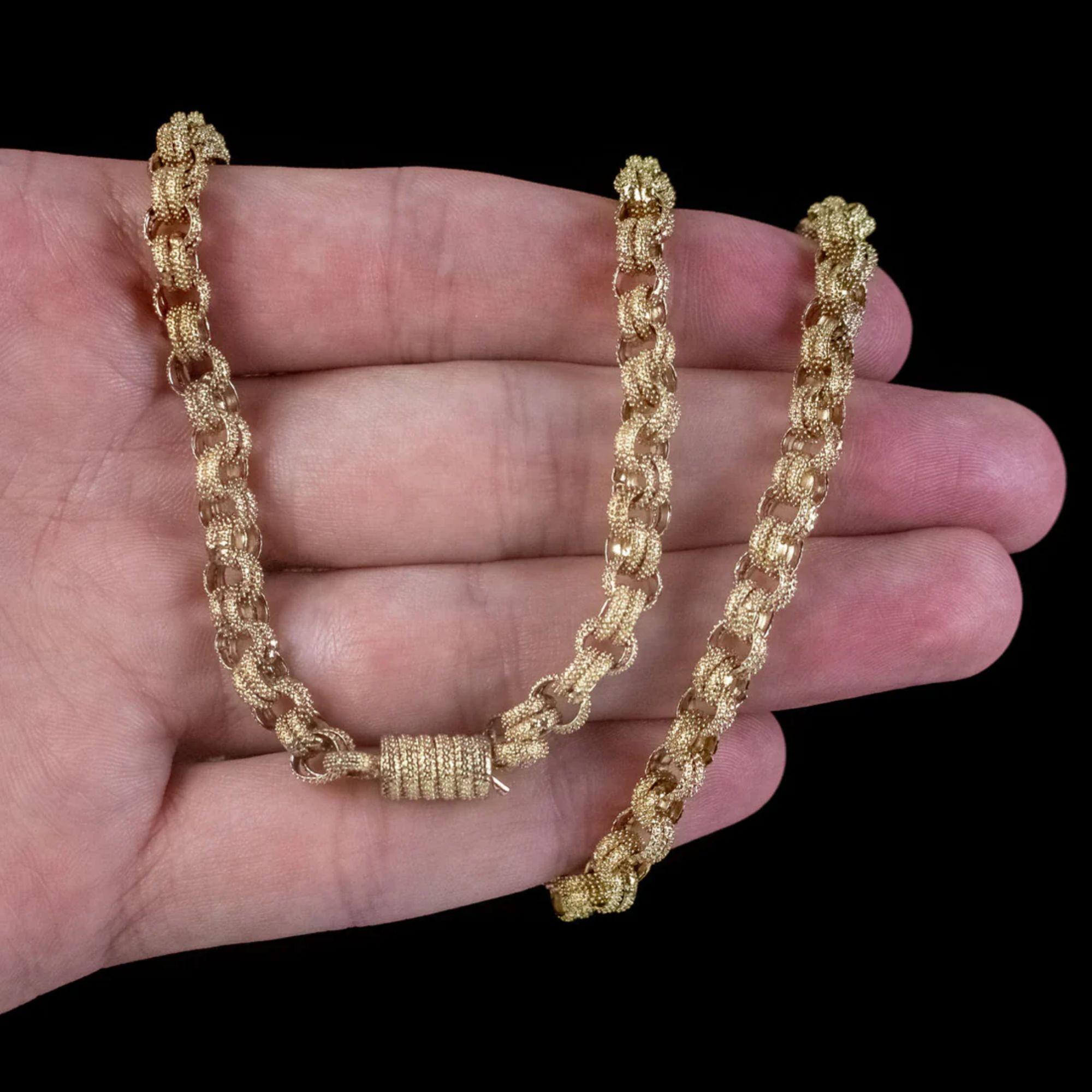 Women's Antique Georgian Long Pinchbeck Chain in 18 Carat Gold Gilt For Sale