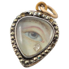Antique Georgian Lovers Eyes with a Diamond Tear Drop Mourning Heart Pendant