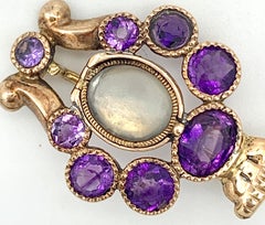 Antique Georgian Lyra Brooch with Locket Amethyst Gold Glas Musical Instrument