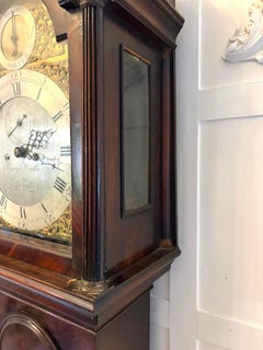 Antike georgianische Mahagoni 8-Tage-Schlag Stille Standuhr Henry Weedon London